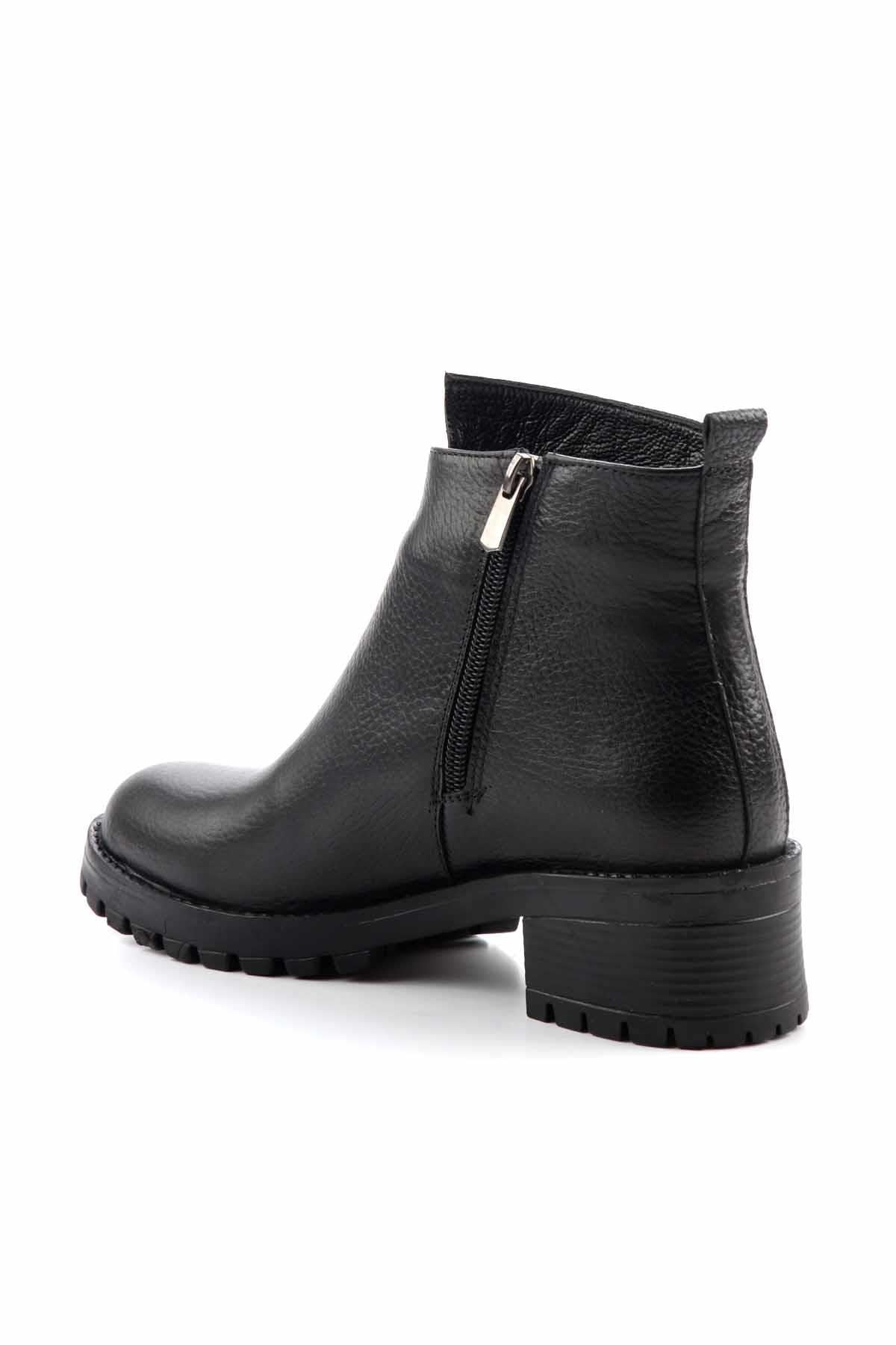 Siyah Hakiki Deri Kadın Bot & Bootie K02531230203