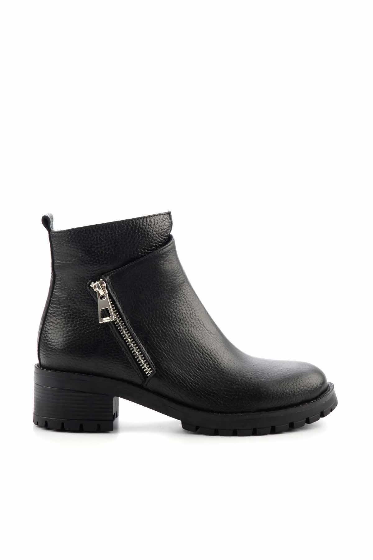 Siyah Hakiki Deri Kadın Bot & Bootie K02531230203