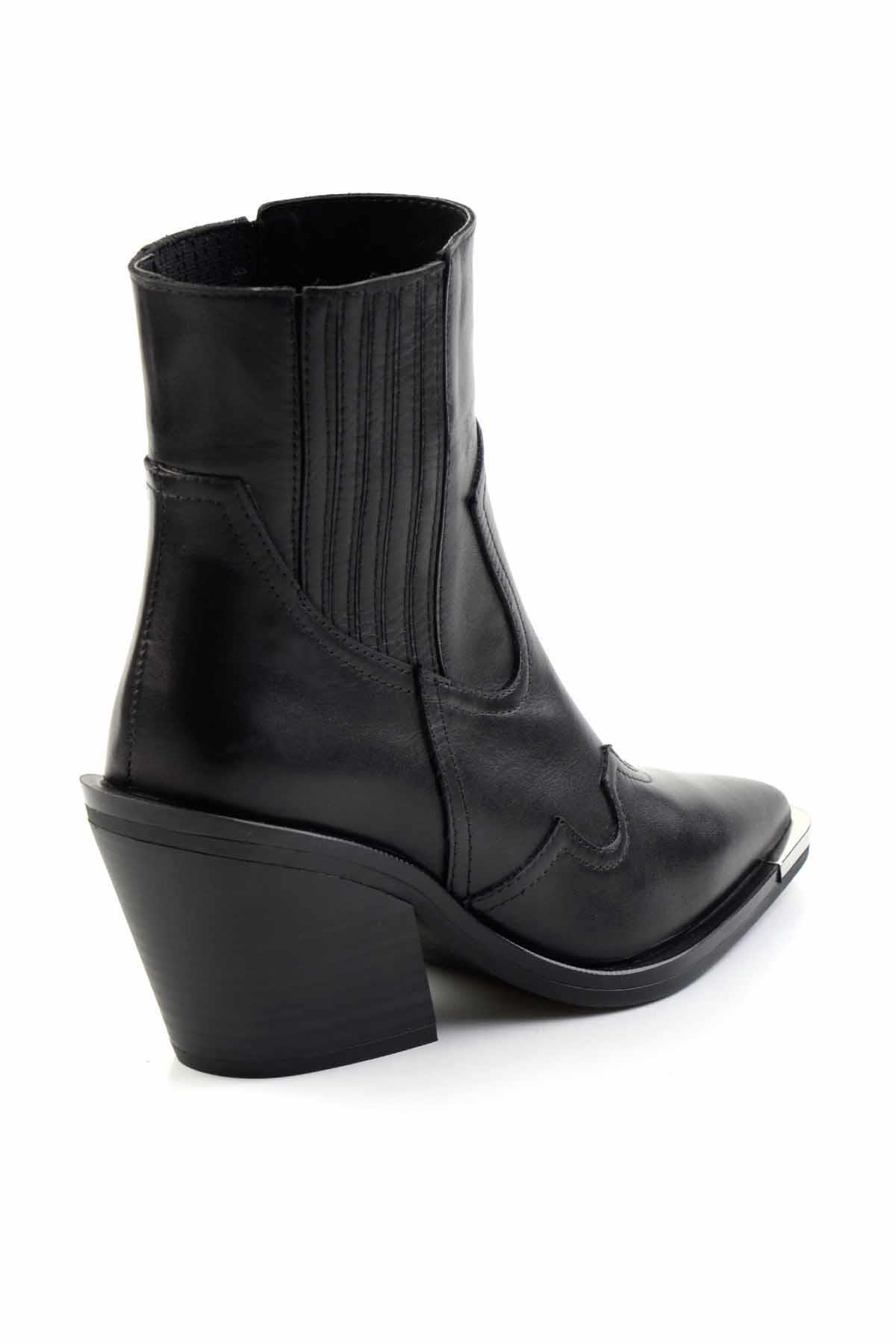Siyah Hakiki Deri Kadın Bot & Bootie K02415017003