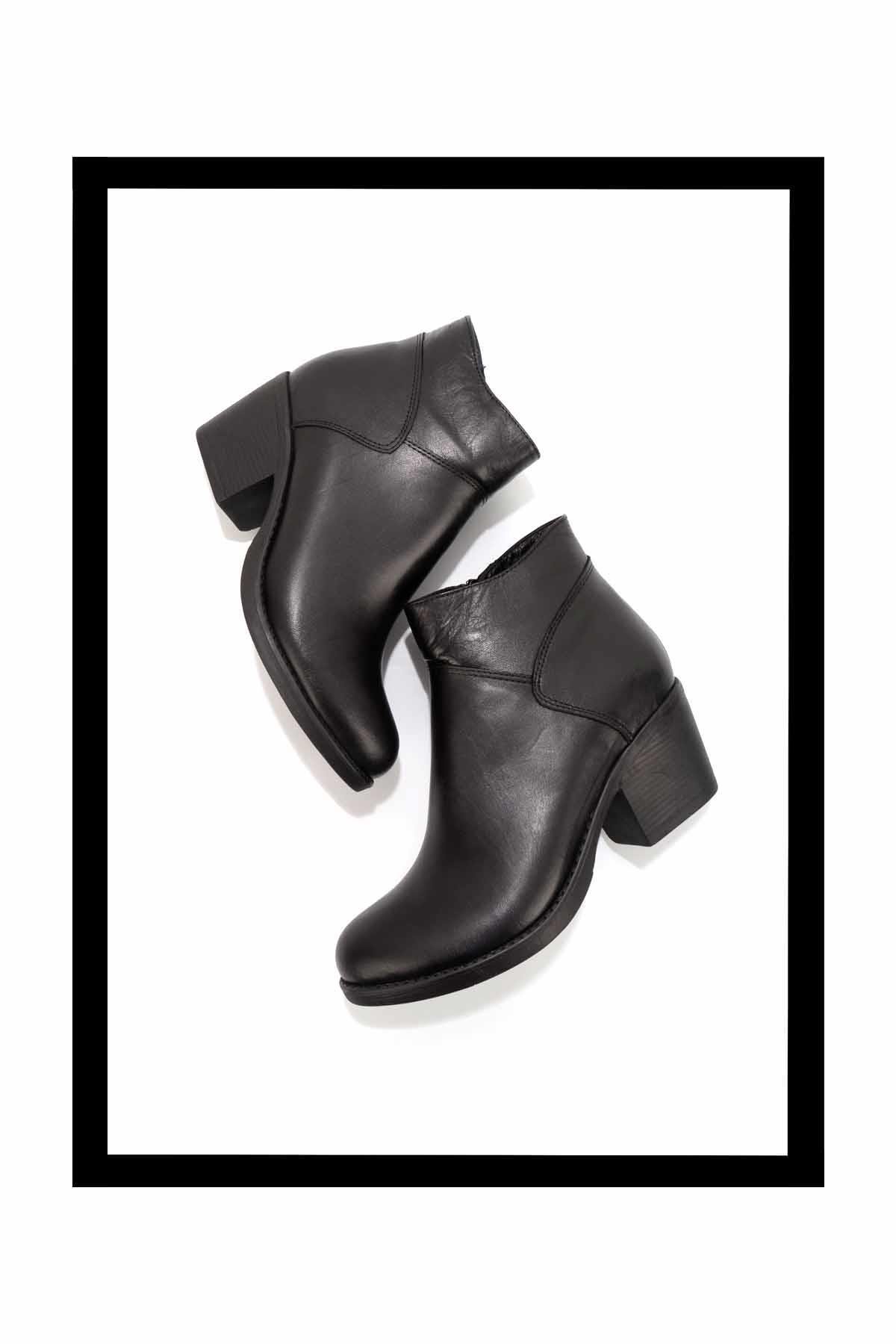 Siyah Hakiki Deri Kadın Bot & Bootie K02195102003