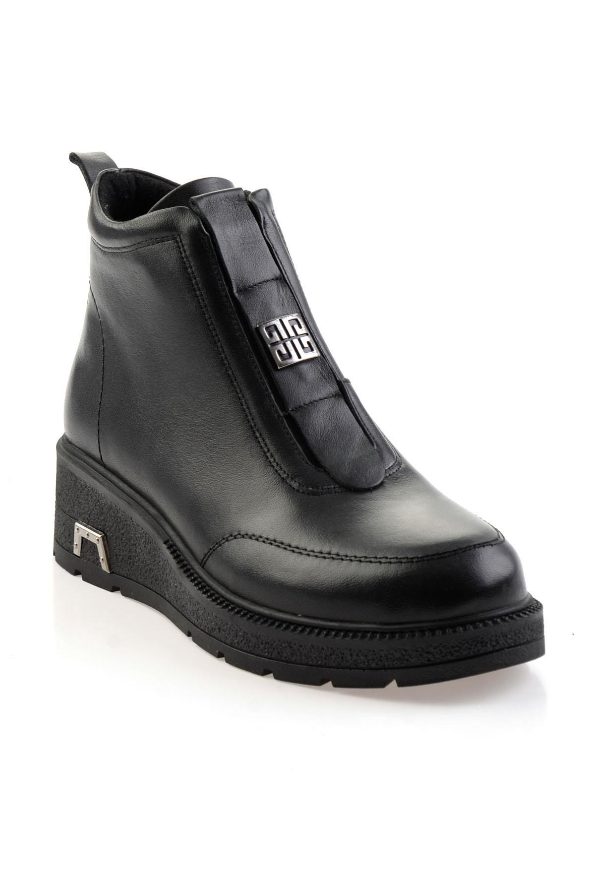 Siyah Hakiki Deri Kadın Bot & Bootie K02717251703