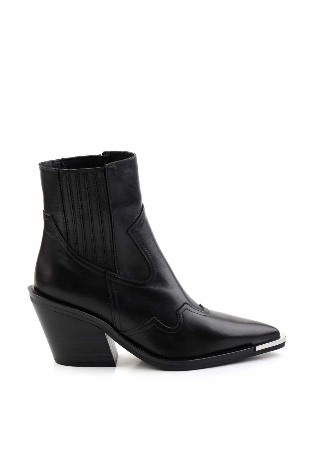 Siyah Hakiki Deri Kadın Bot & Bootie K02415017003