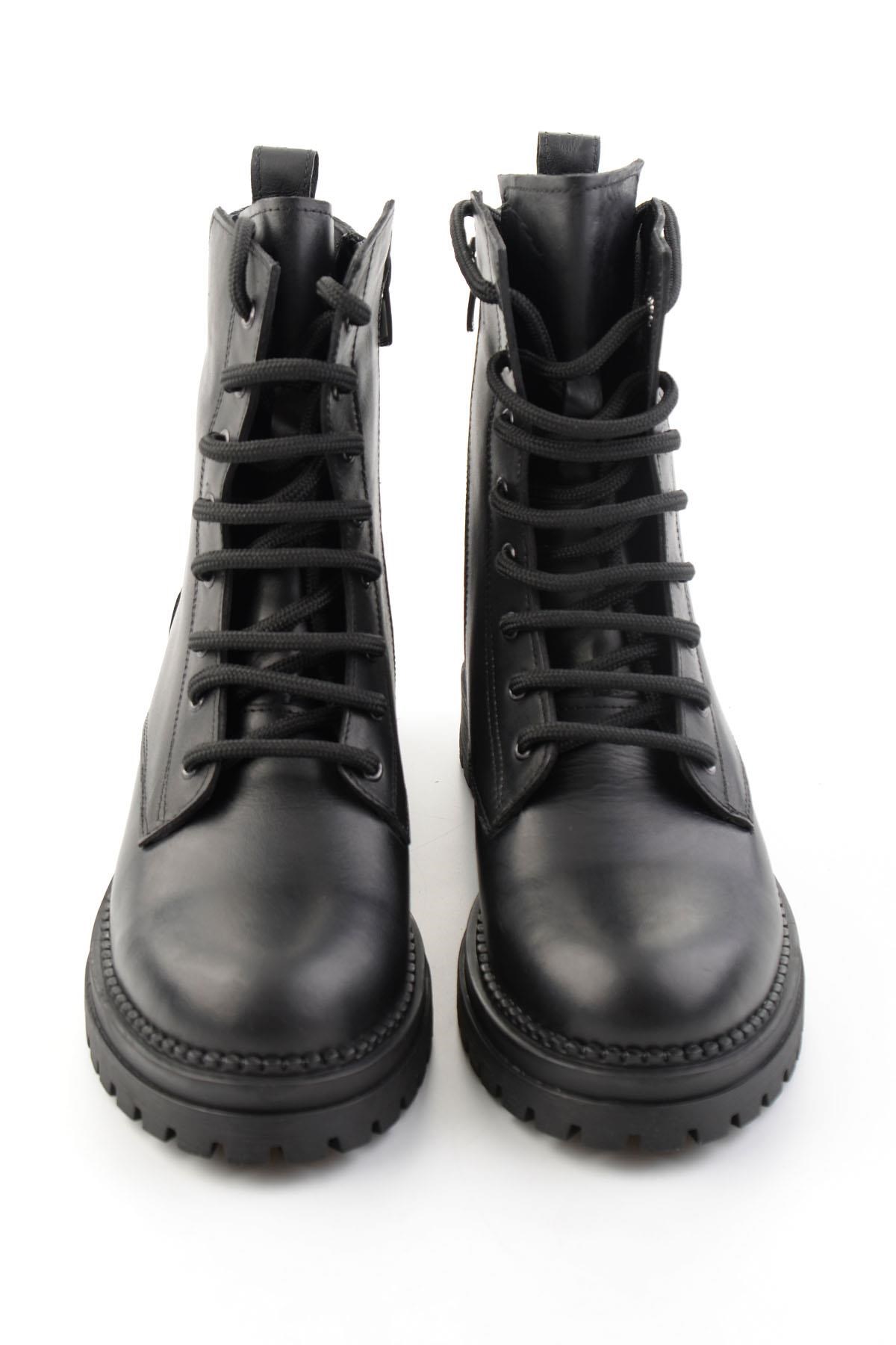 Siyah Hakiki Deri Kadın Bot & Bootie K02040451203