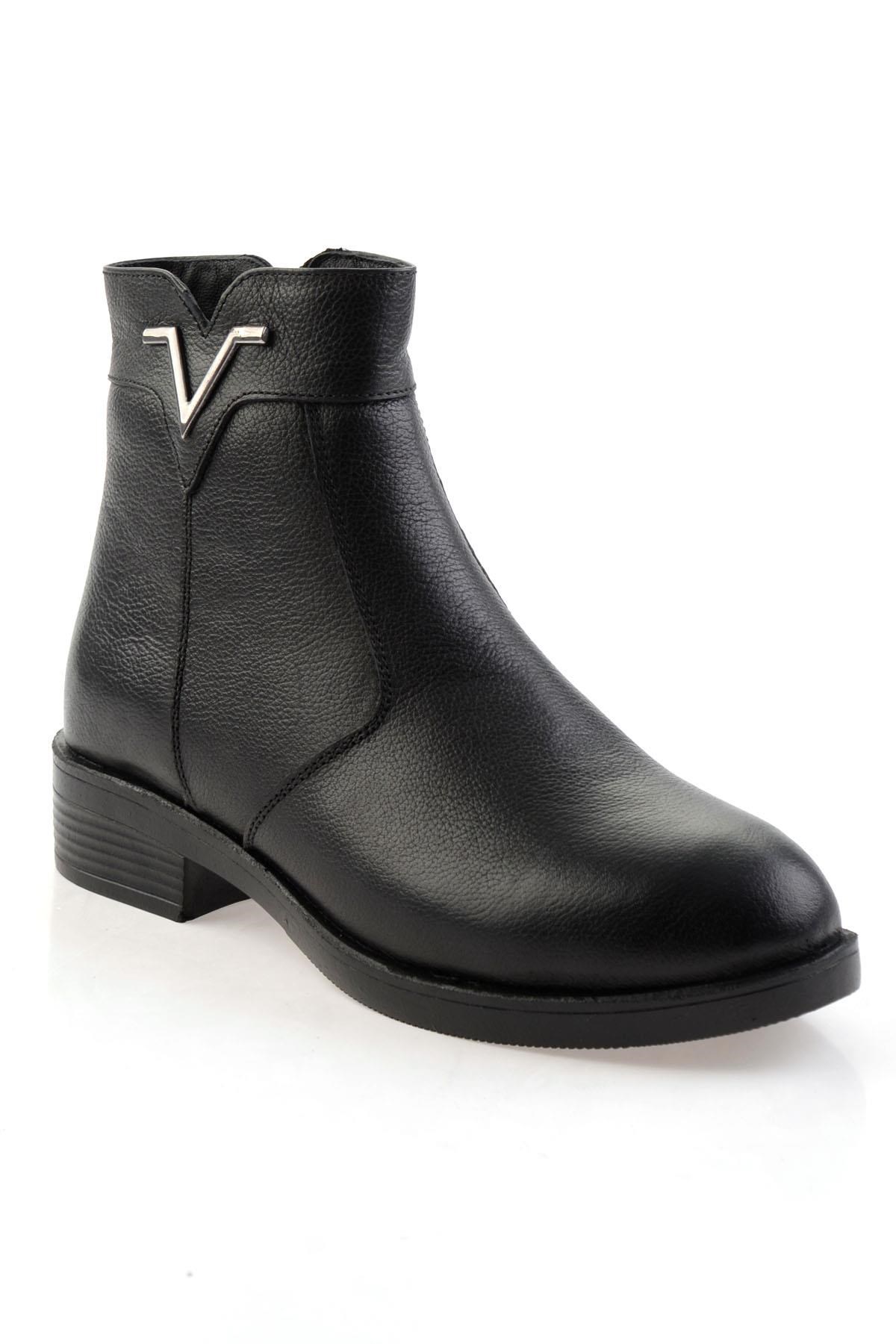 Siyah Hakiki Deri Kadın Bot & Bootie K02286001303