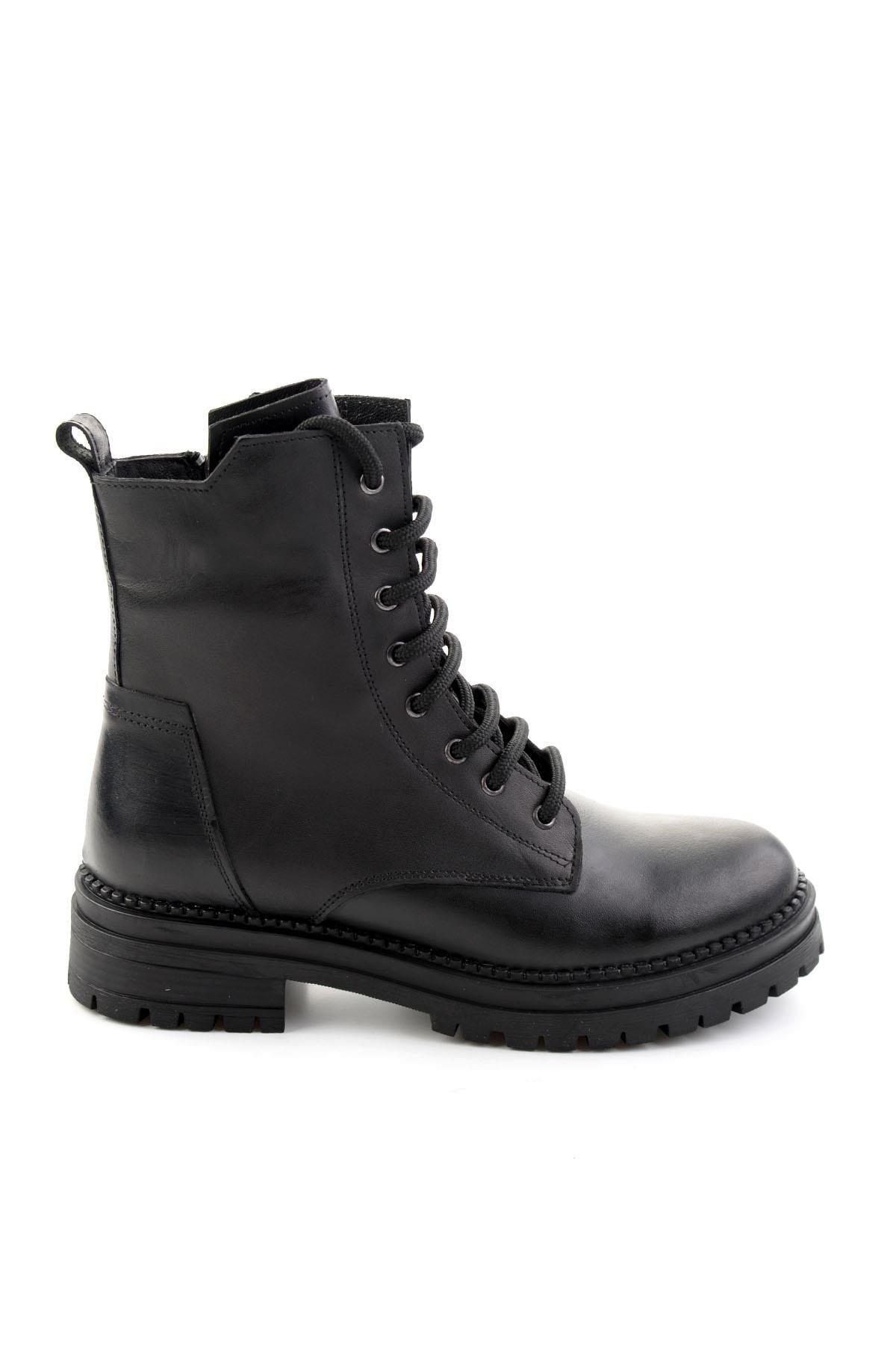Siyah Hakiki Deri Kadın Bot & Bootie K02040451203