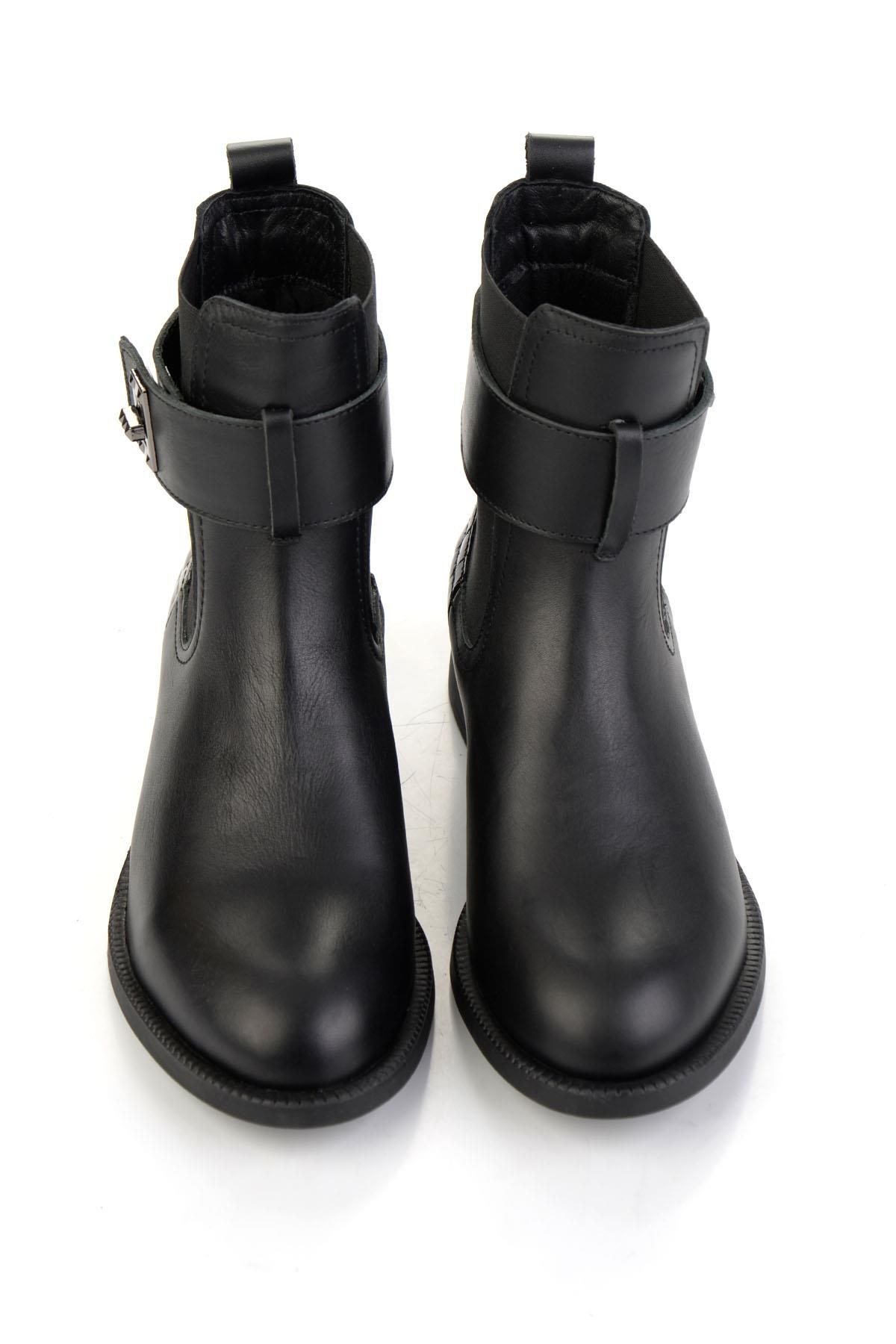 Siyah Hakiki Deri Kadın Bot & Bootie K02724400303