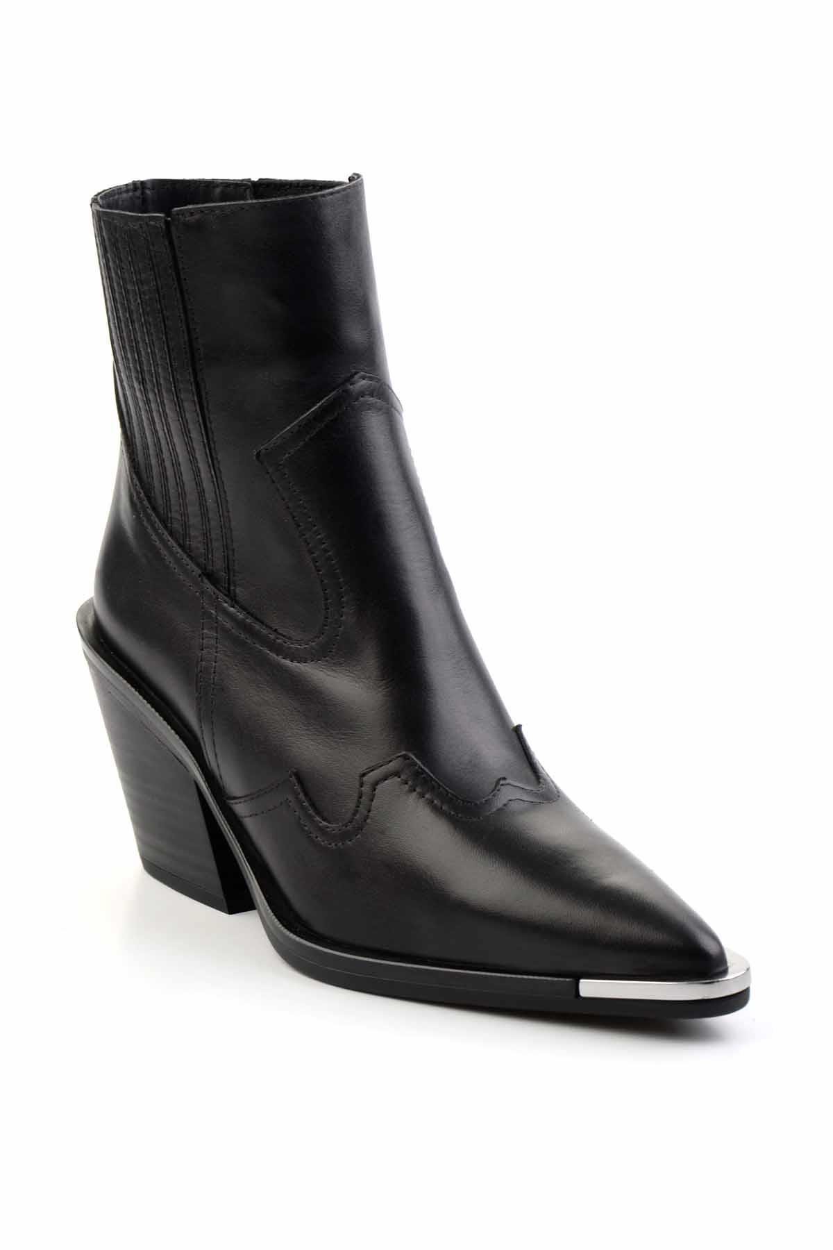 Siyah Hakiki Deri Kadın Bot & Bootie K02415017003