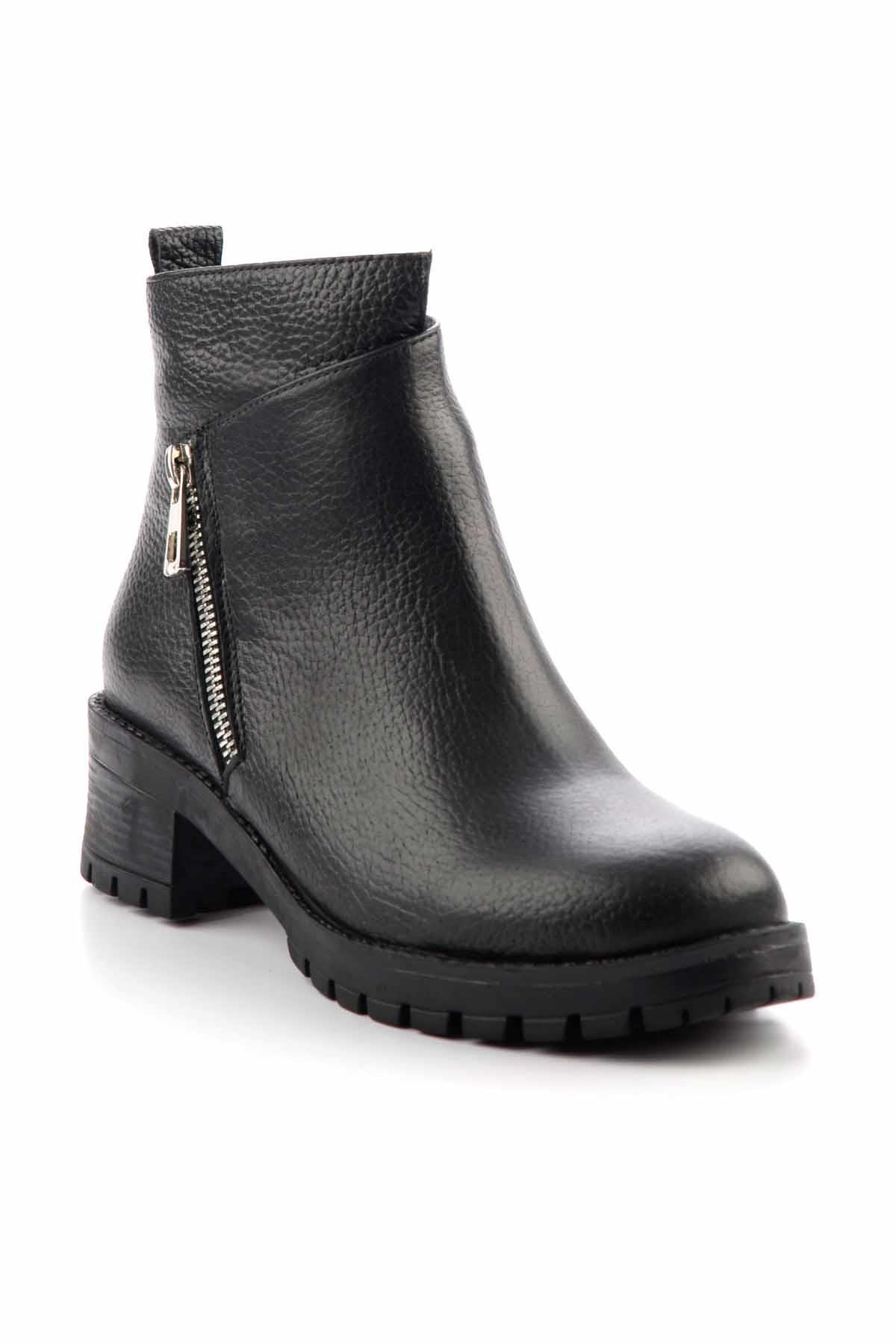 Siyah Hakiki Deri Kadın Bot & Bootie K02717251903