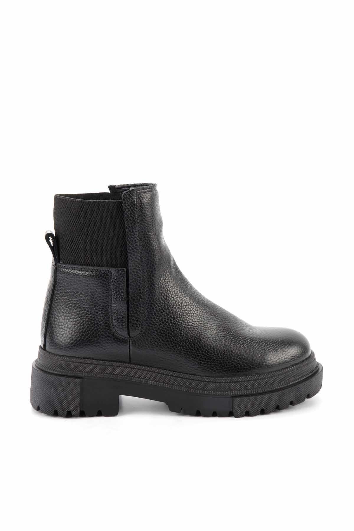 Siyah Hakiki Deri Kadın Bot & Bootie K02724300003