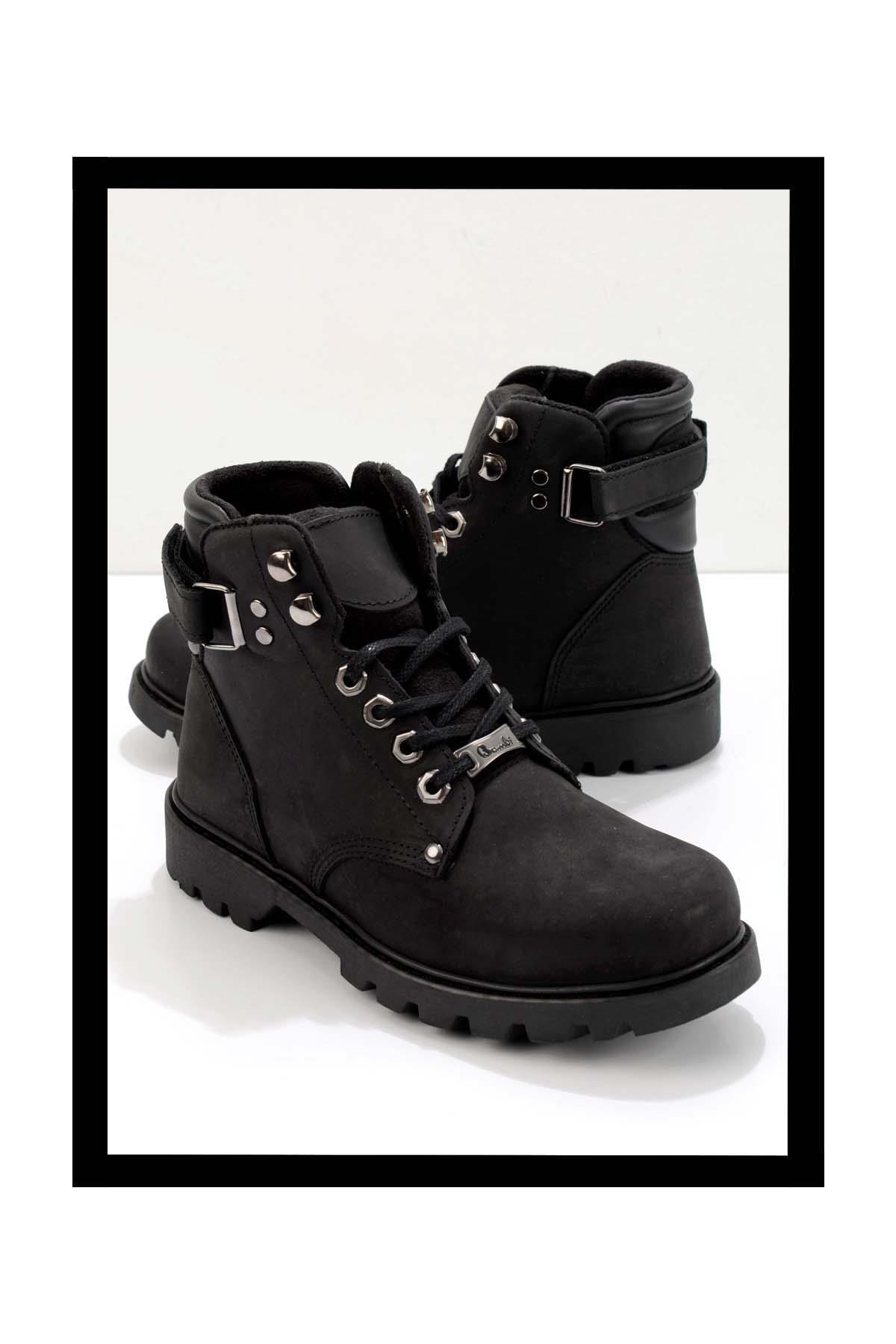 Siyah Hakiki Deri Kadın Bot & Bootie K02513190403