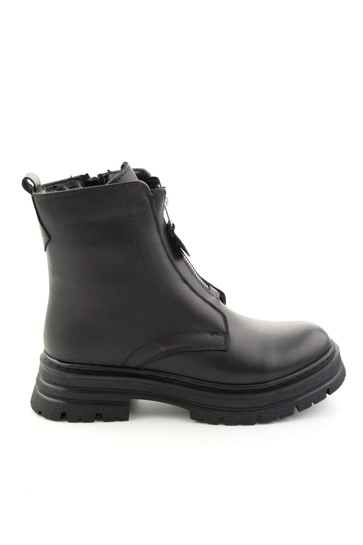 Siyah Hakiki Deri Kadın Bot & Bootie K02462089903