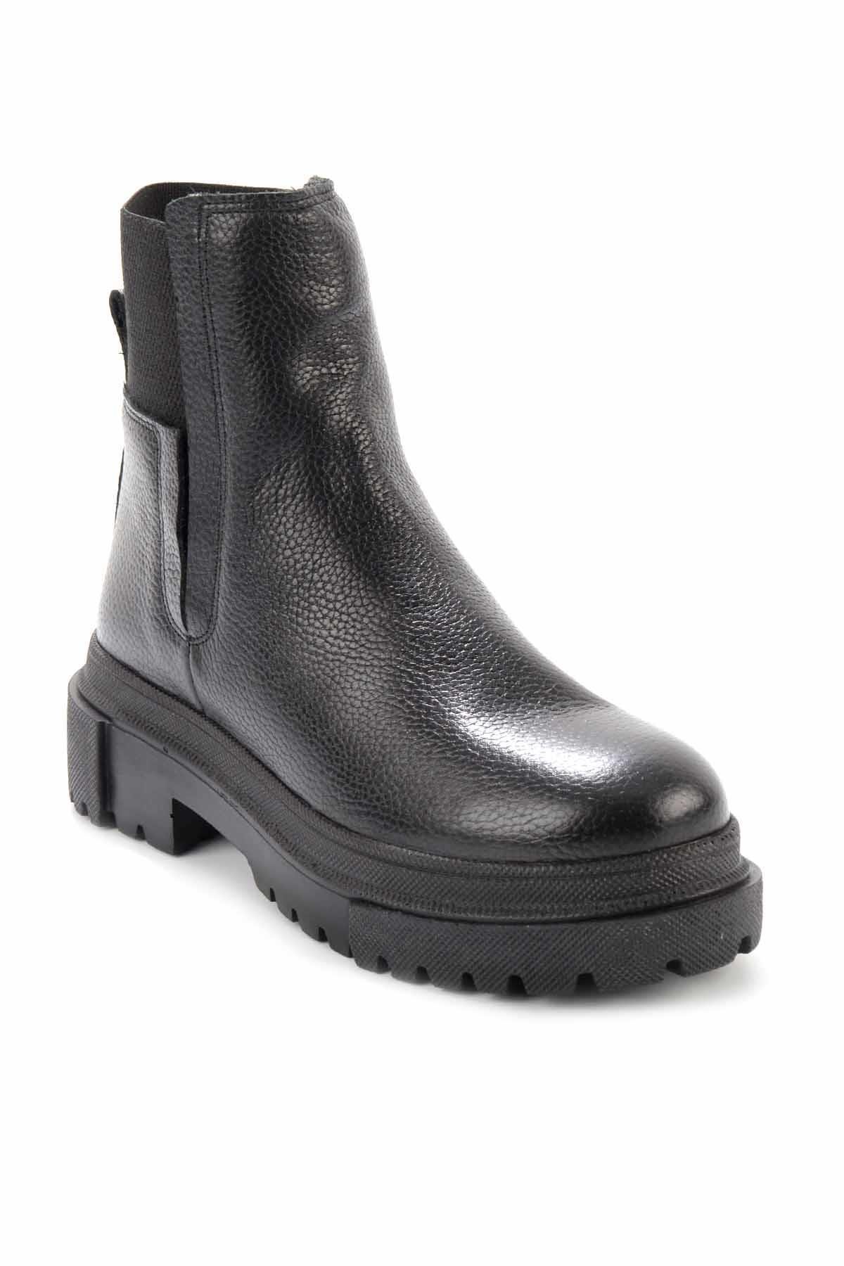 Siyah Hakiki Deri Kadın Bot & Bootie K02724300003