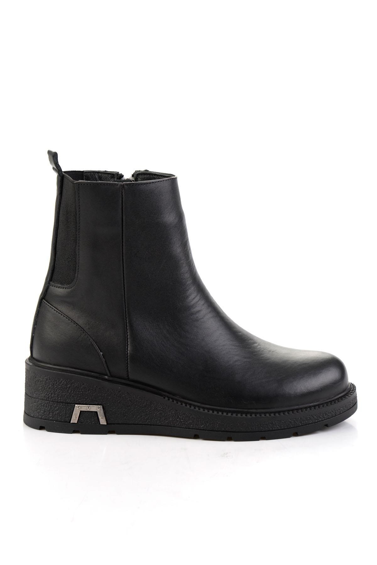 Siyah Hakiki Deri Kadın Bot & Bootie K02717251903