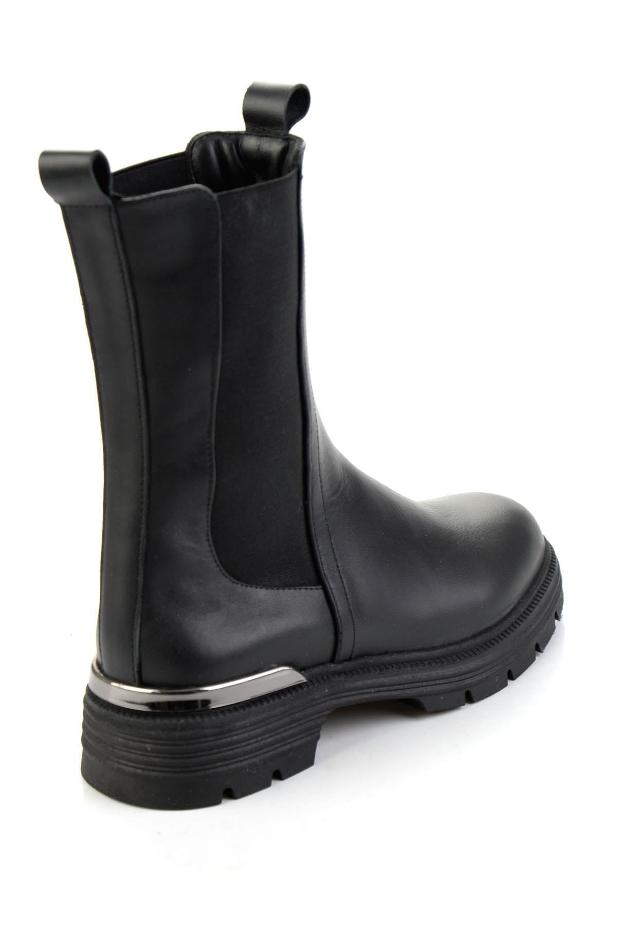 Siyah Hakiki Deri Kadın Bot & Bootie K02724250503