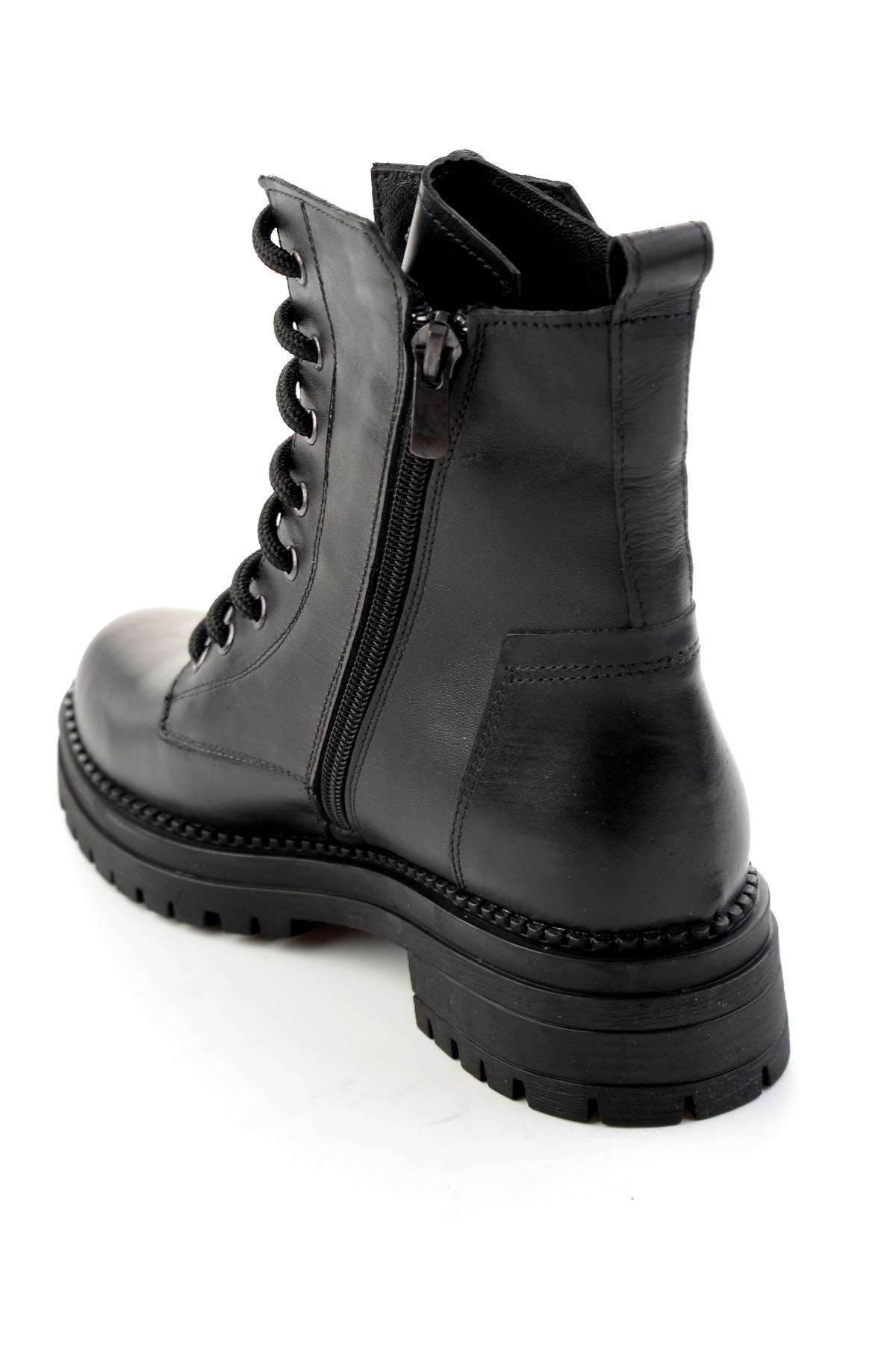 Siyah Hakiki Deri Kadın Bot & Bootie K02040451203