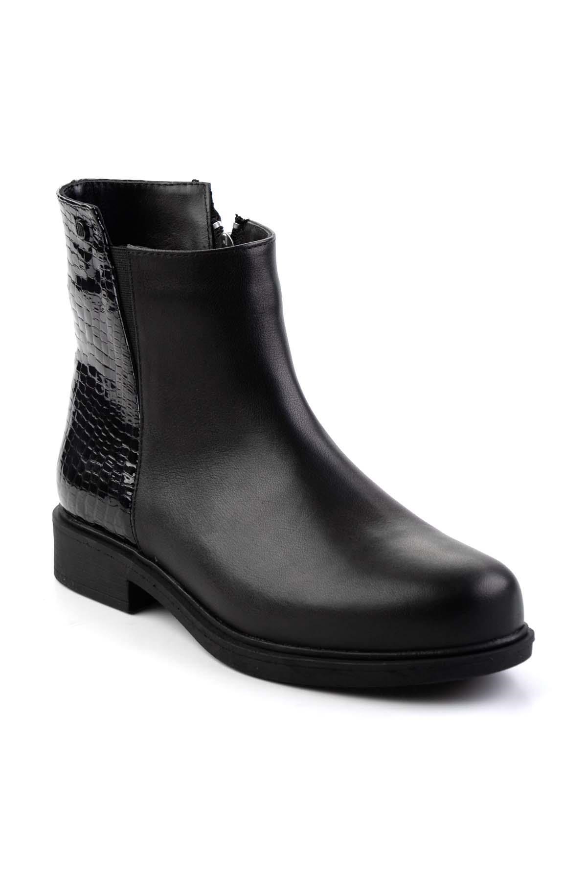 Siyah Hakiki Deri Kadın Bot & Bootie K02586307003