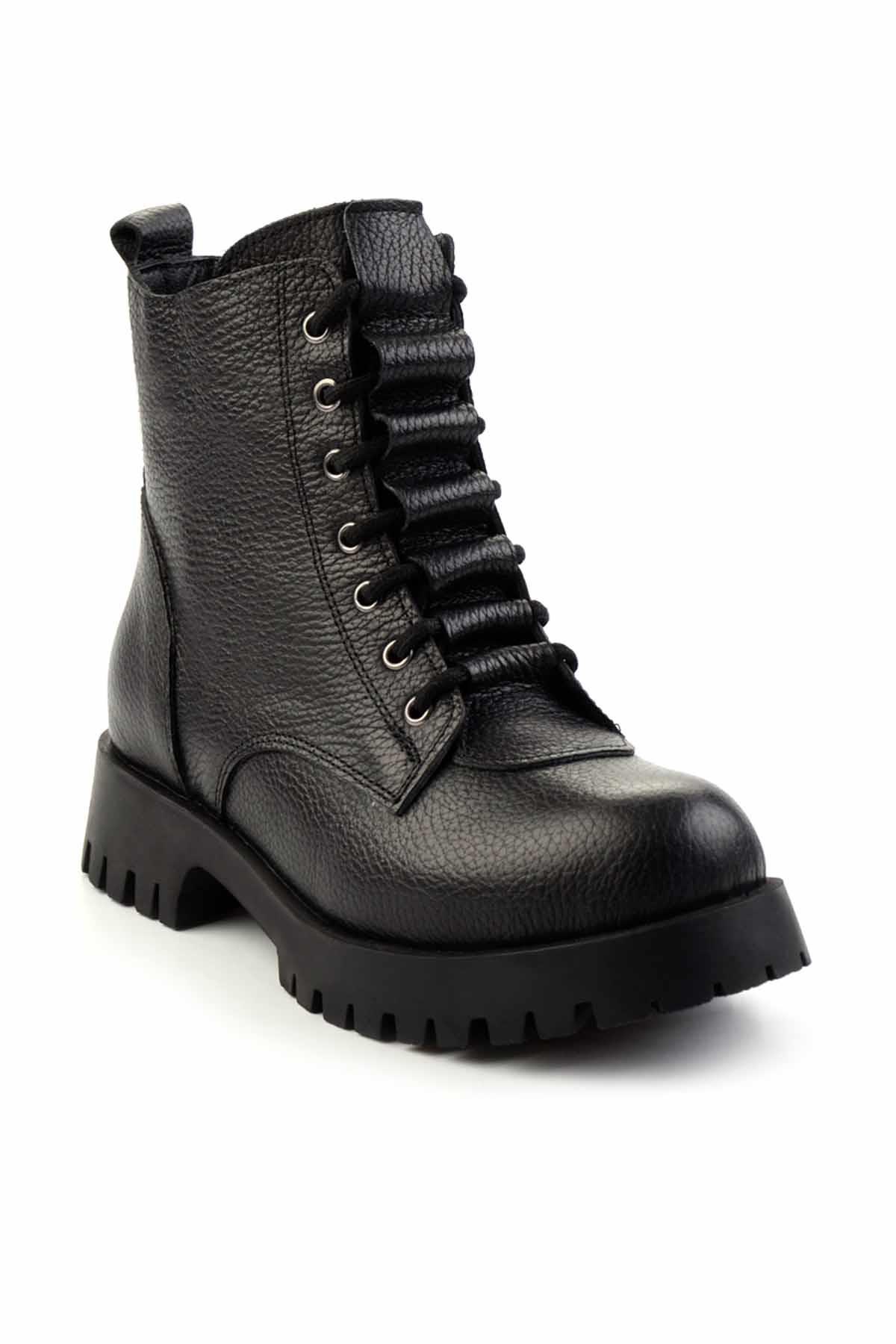 Siyah Hakiki Deri Kadın Bot & Bootie K02028800803