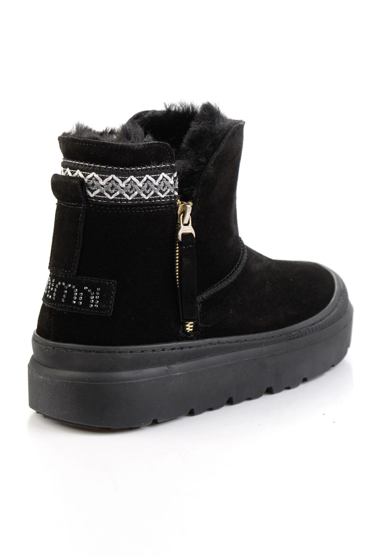 Siyah Hakiki Deri Kadın Bot & Bootie K02748100402
