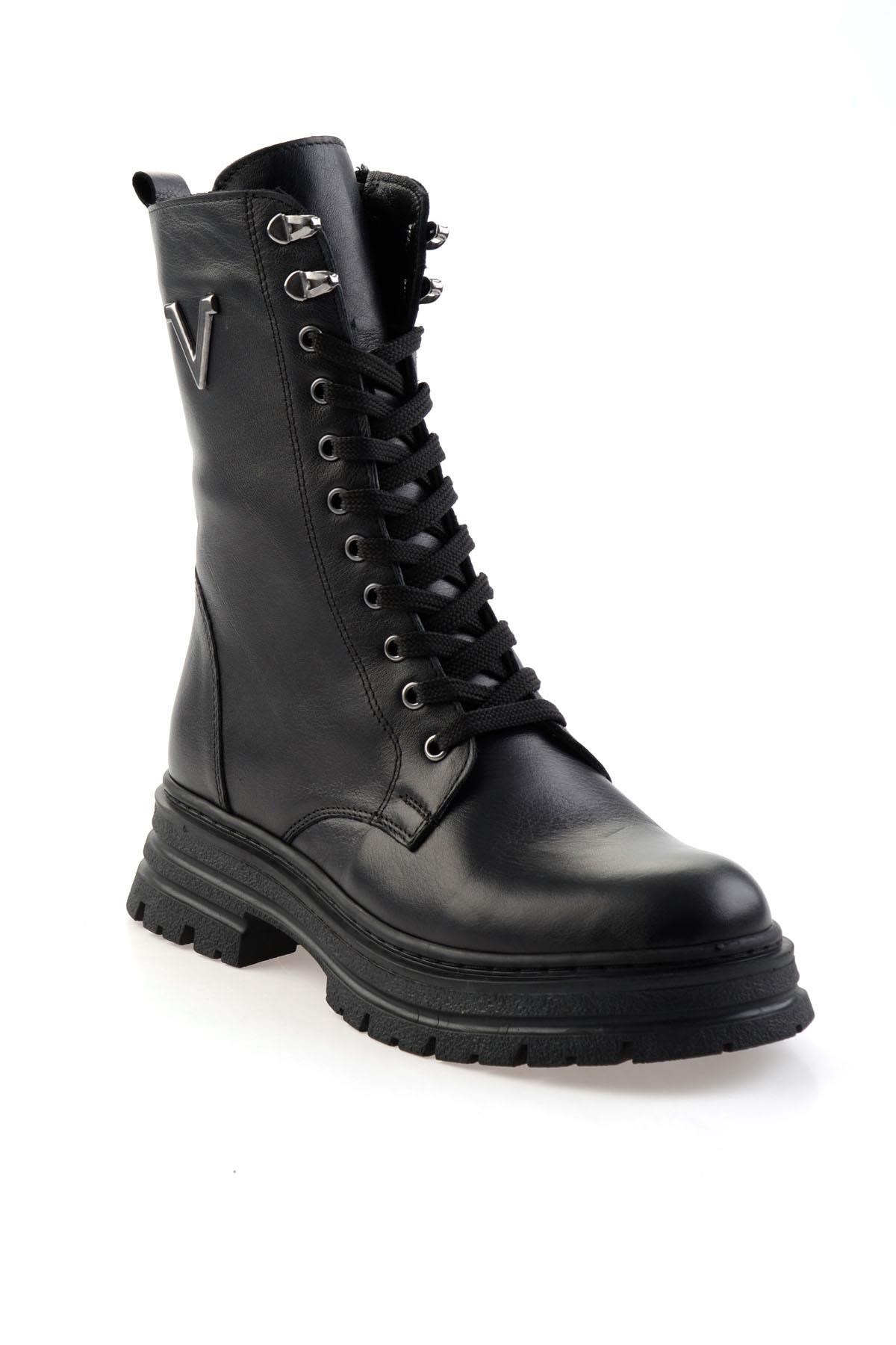 Siyah Hakiki Deri Kadın Bot & Bootie K02462040303