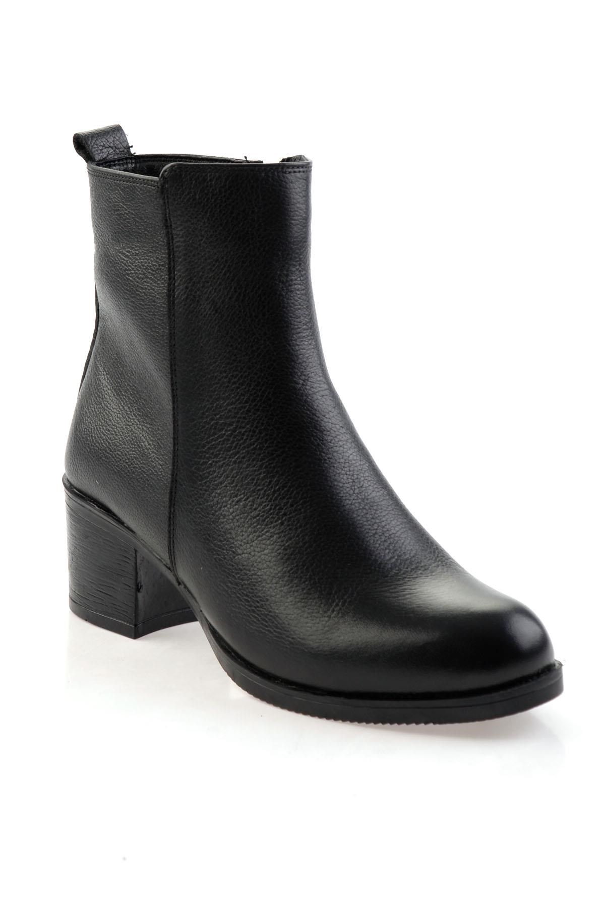 Siyah Hakiki Deri Kadın Bot & Bootie K02286001103