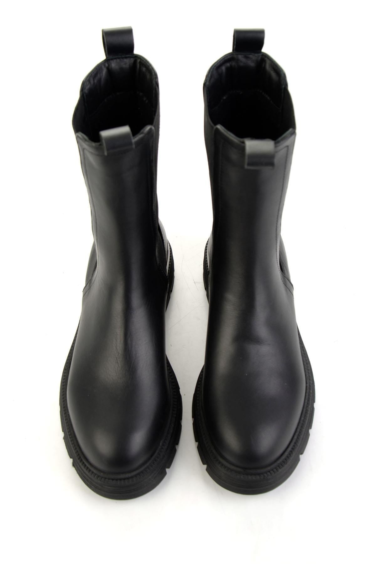 Siyah Hakiki Deri Kadın Bot & Bootie K02724250503