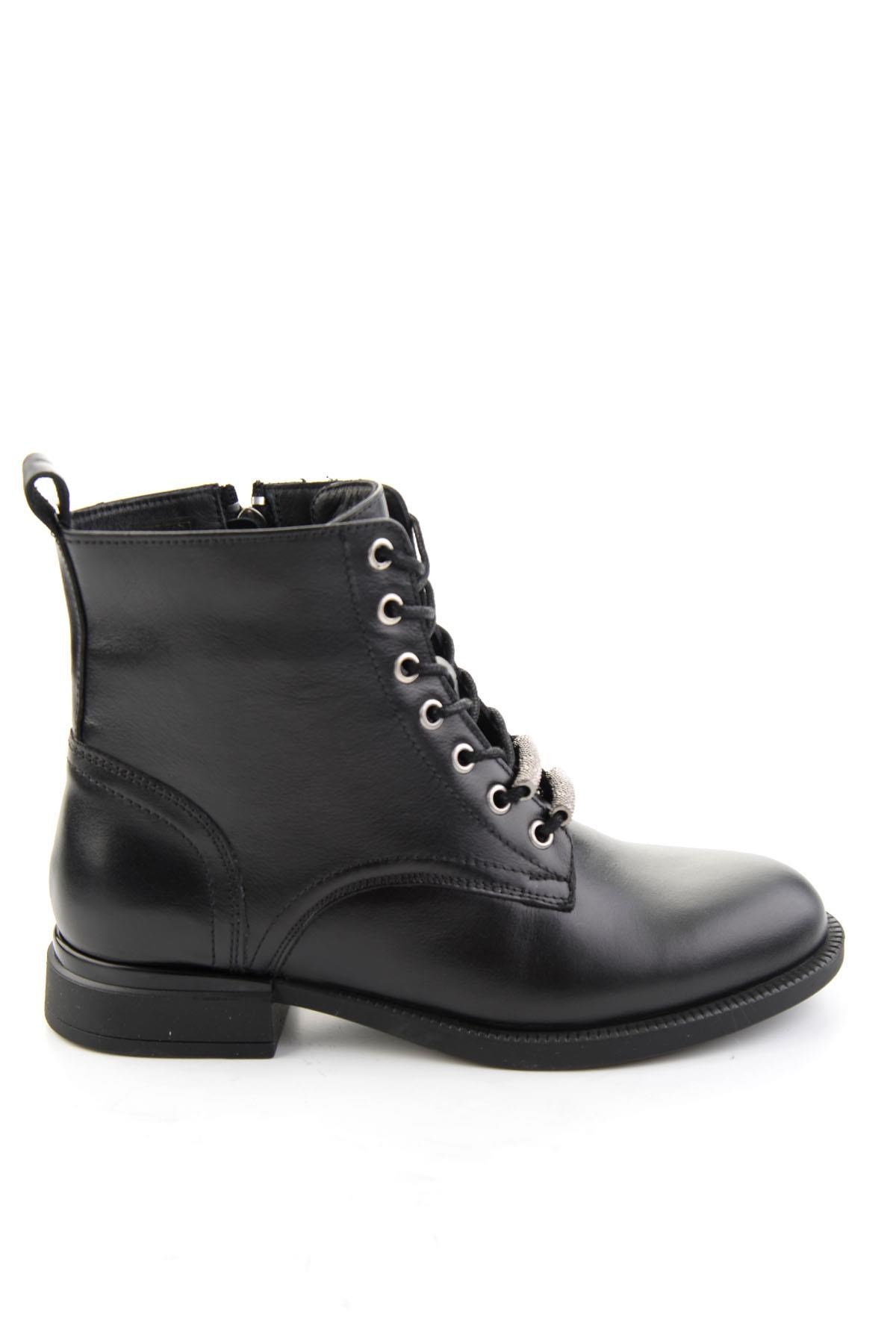 Siyah Hakiki Deri Kadın Bot & Bootie K02793209203
