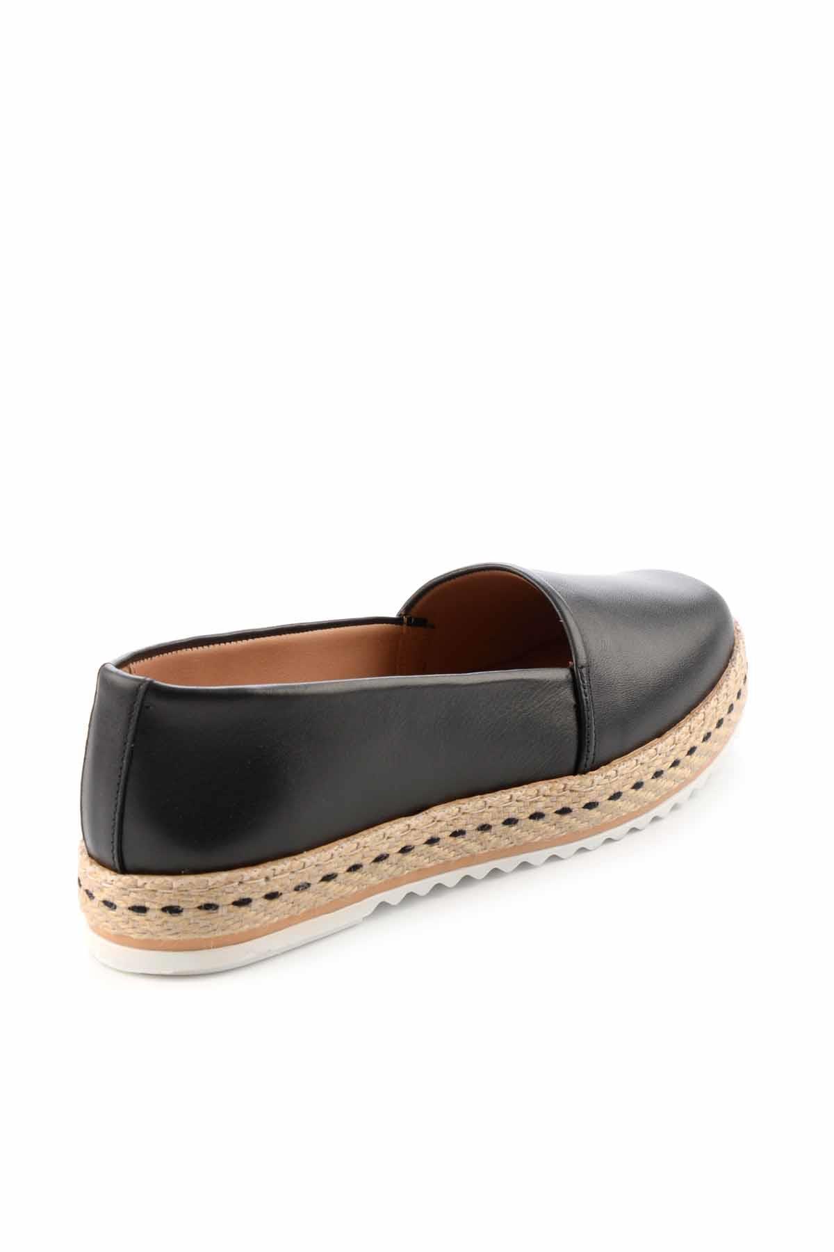Siyah Hakiki Deri Kadın Espadril K01582021803