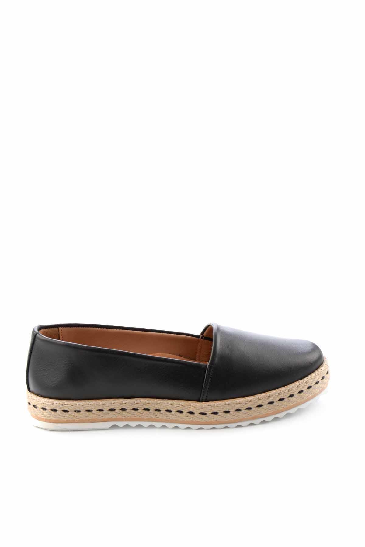 Siyah Hakiki Deri Kadın Espadril K01582021803