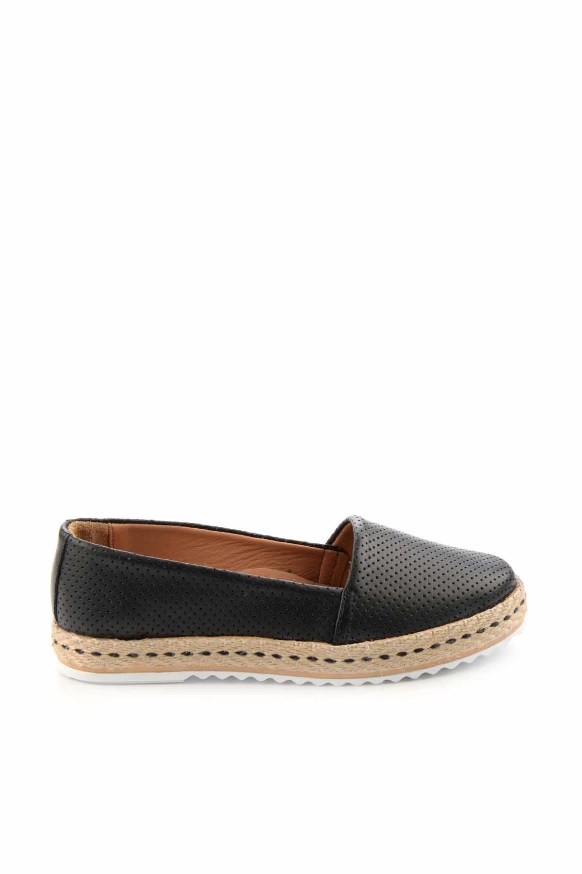 Siyah Hakiki Deri Kadın Espadril K01582012603