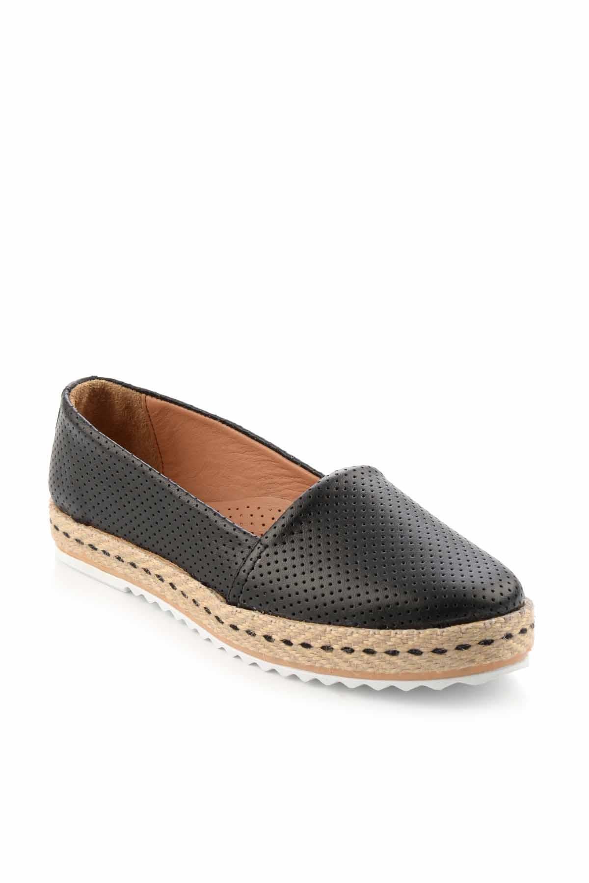 Siyah Hakiki Deri Kadın Espadril K01582012603