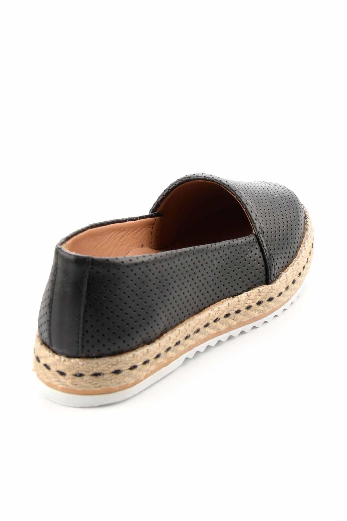 Siyah Hakiki Deri Kadın Espadril K01582012603