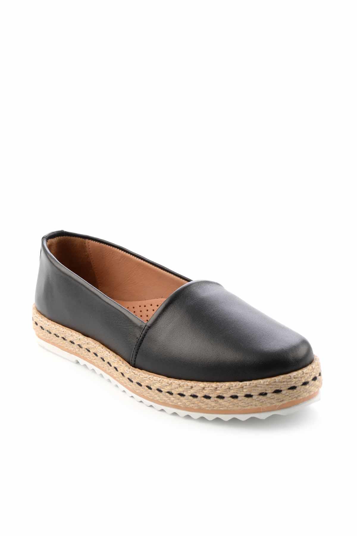 Siyah Hakiki Deri Kadın Espadril K01582021803