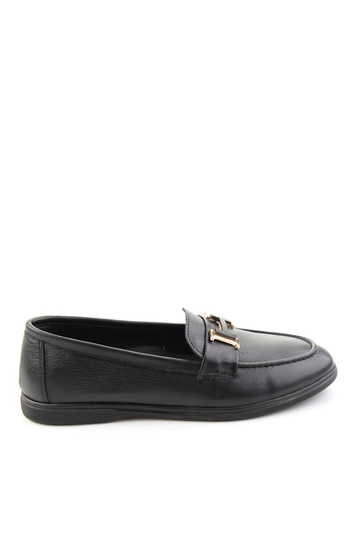 Siyah Hakiki Deri Kadın Loafer Ayakkabı K01821097203