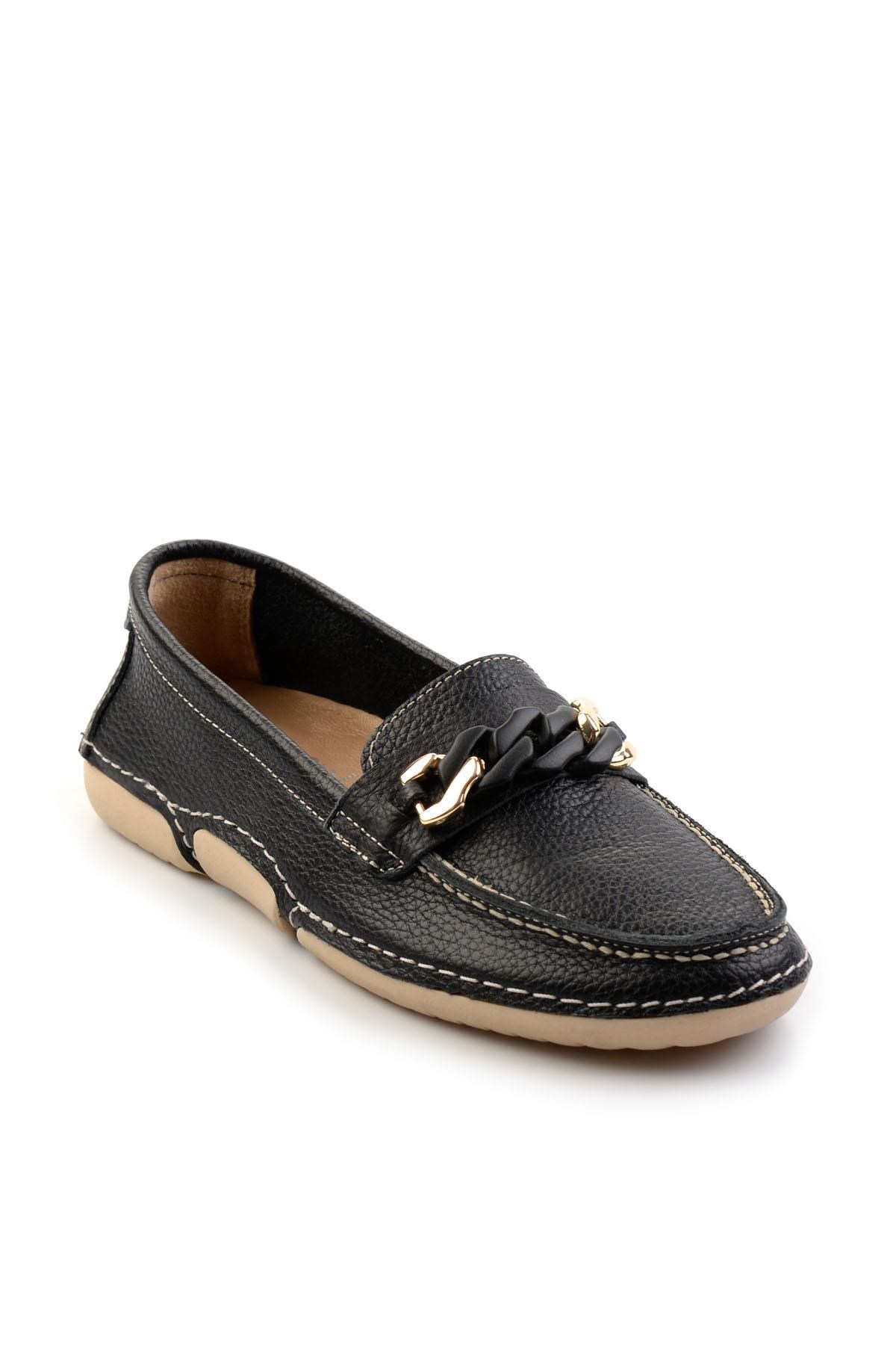 Siyah Hakiki Deri Kadın Loafer Ayakkabı K01028130303