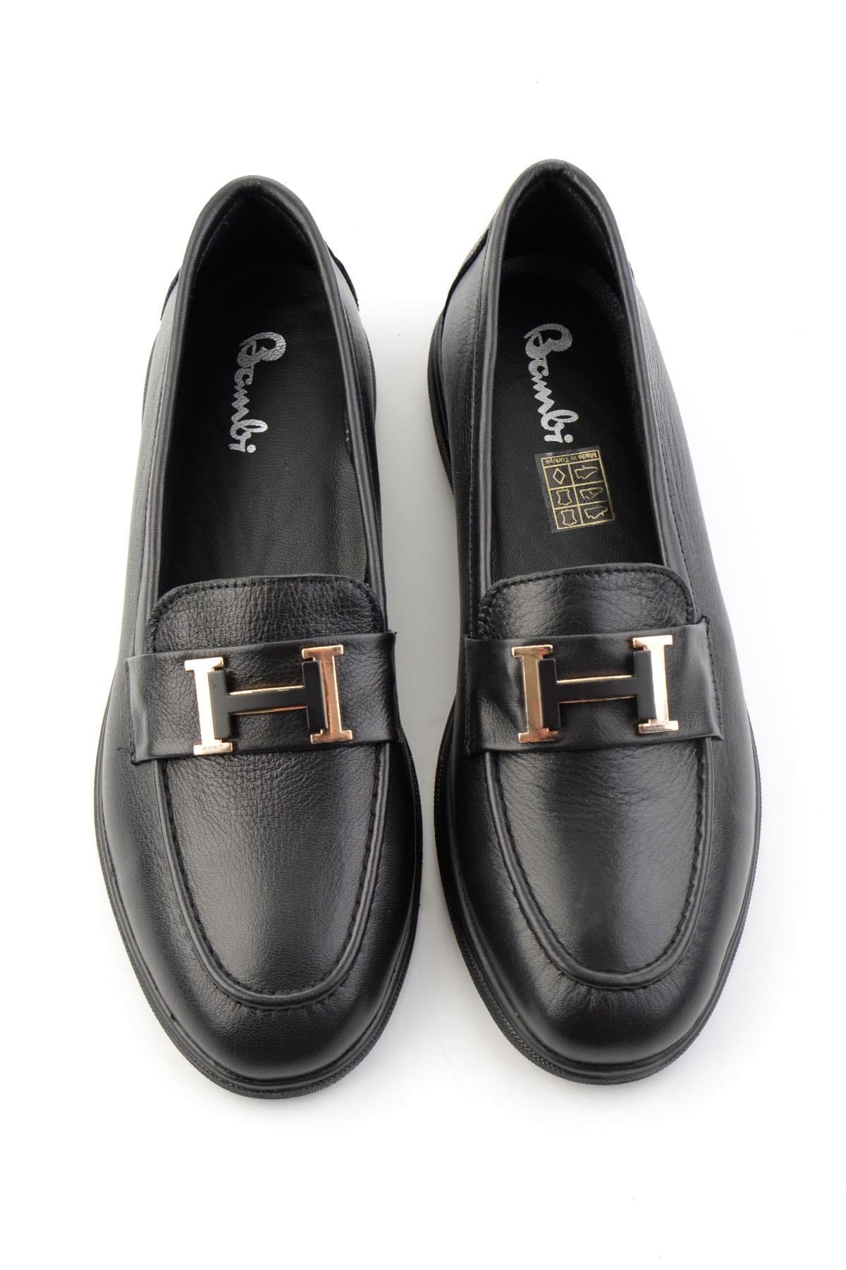 Siyah Hakiki Deri Kadın Loafer Ayakkabı K01821097203