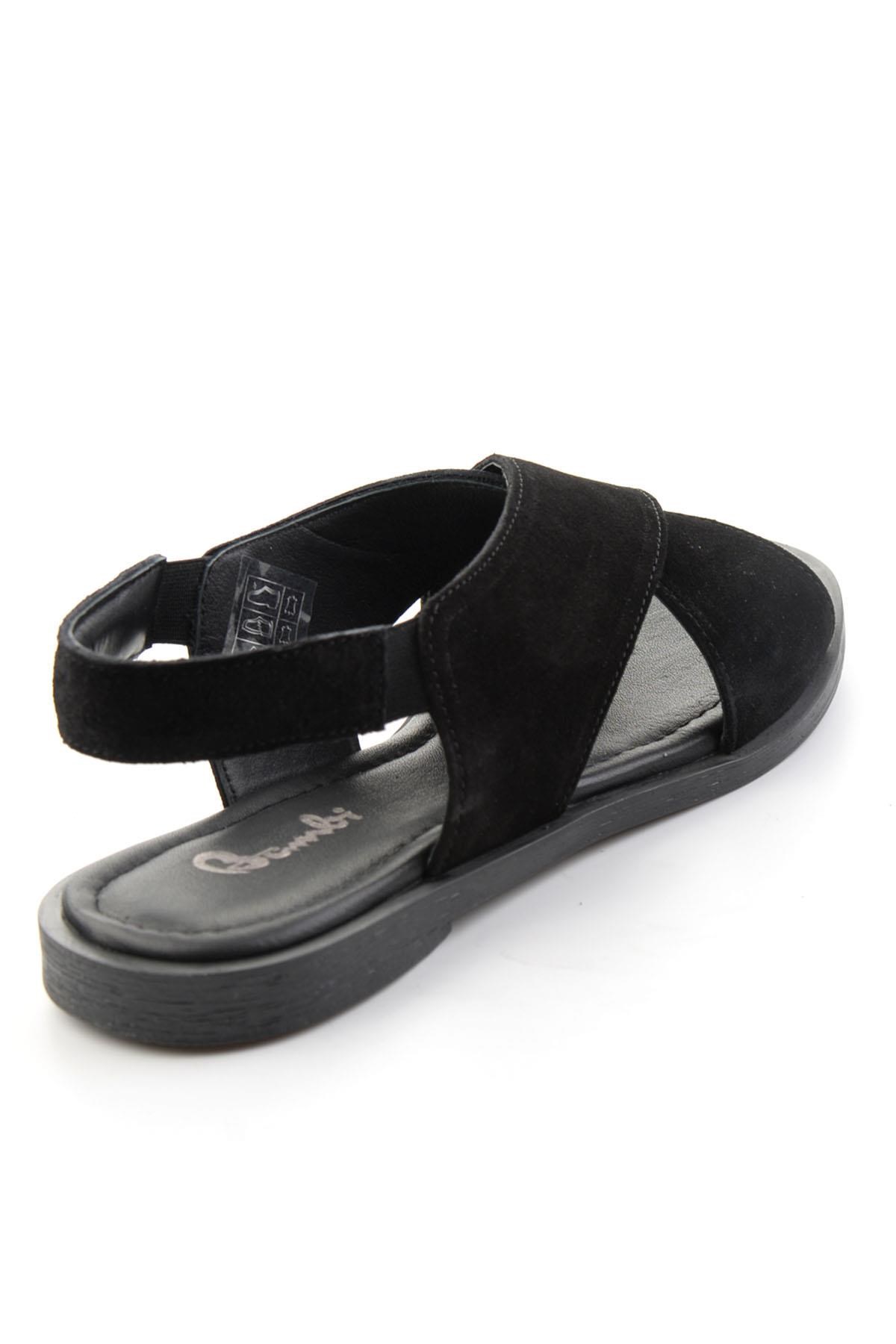 Siyah Hakiki Deri Kadın Sandalet K05680028803