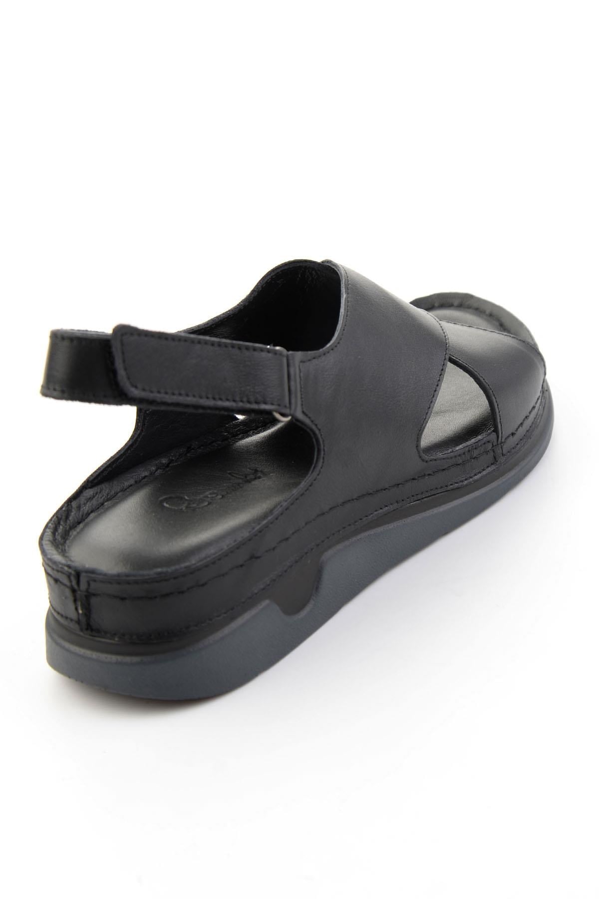 Siyah Hakiki Deri Kadın Sandalet K05907190003