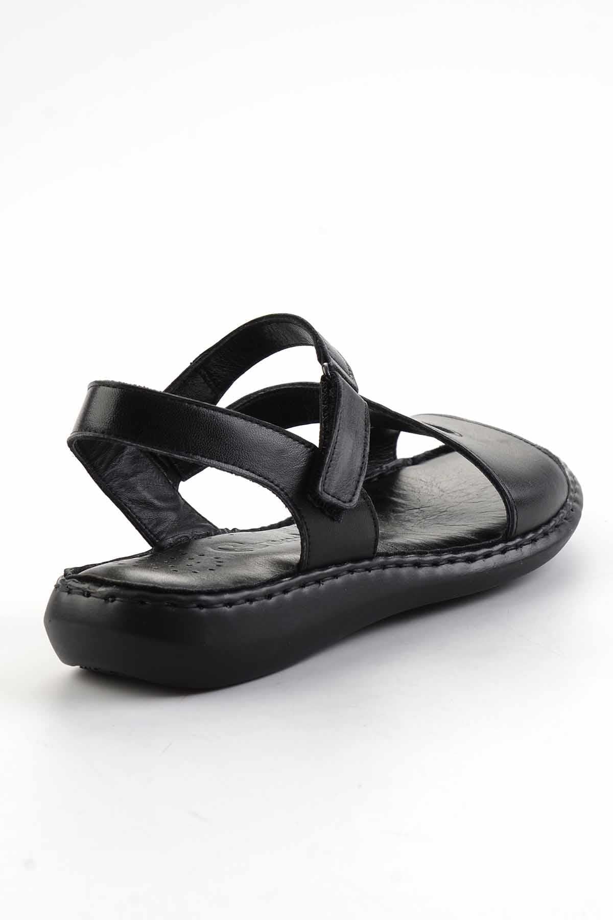 Siyah Hakiki Deri Kadın Sandalet K05907021603