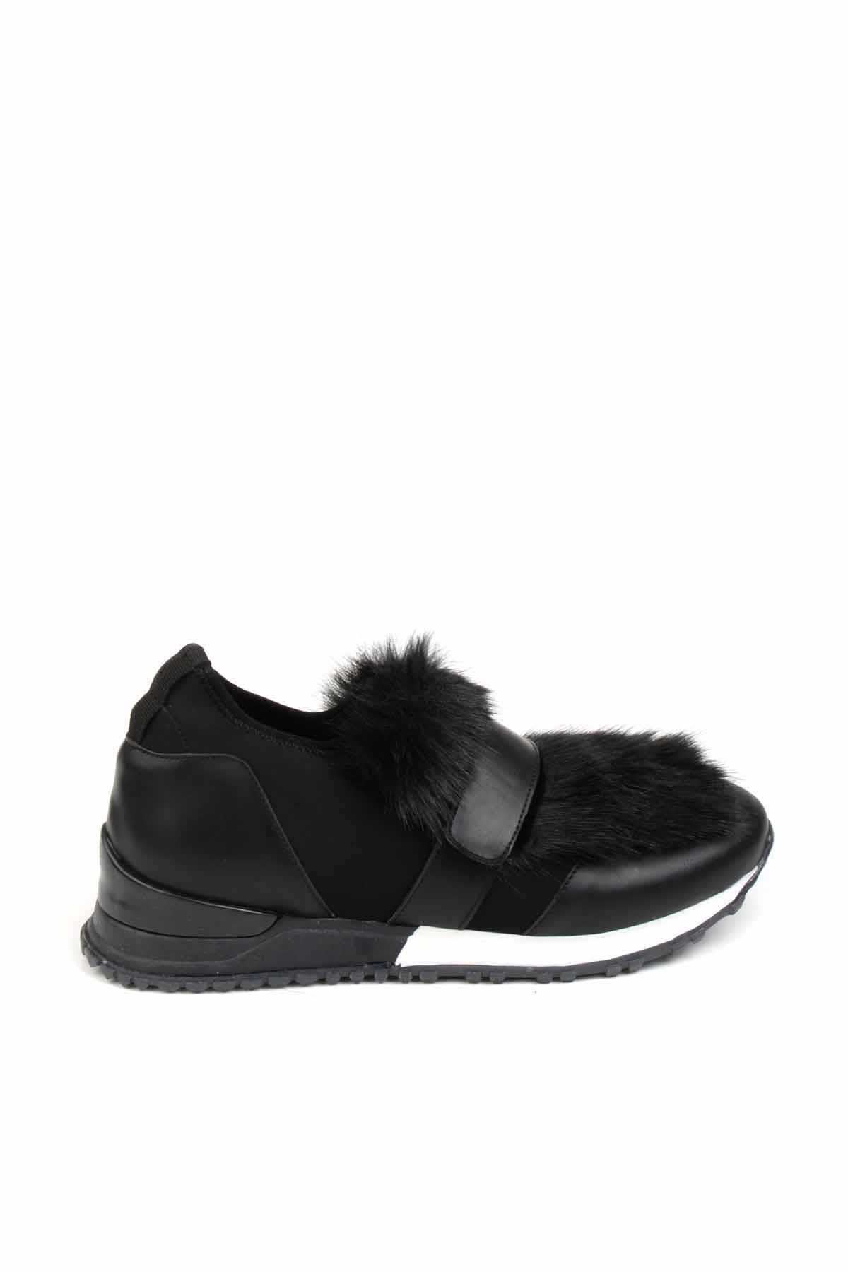 Siyah Hakiki Deri Kadın Sneaker D0128490909