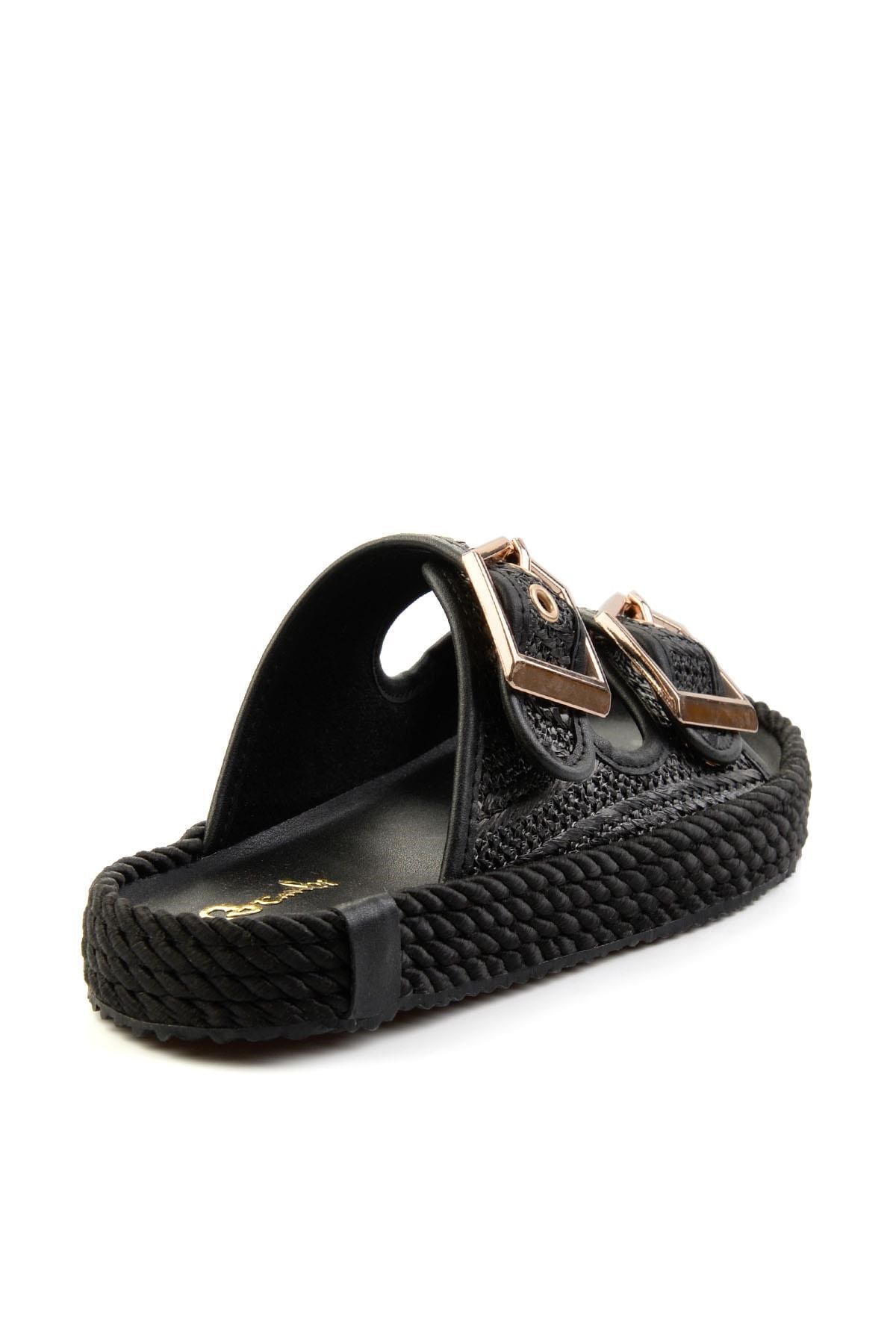 Siyah Hakiki Deri Kadın Terlik K04553030028