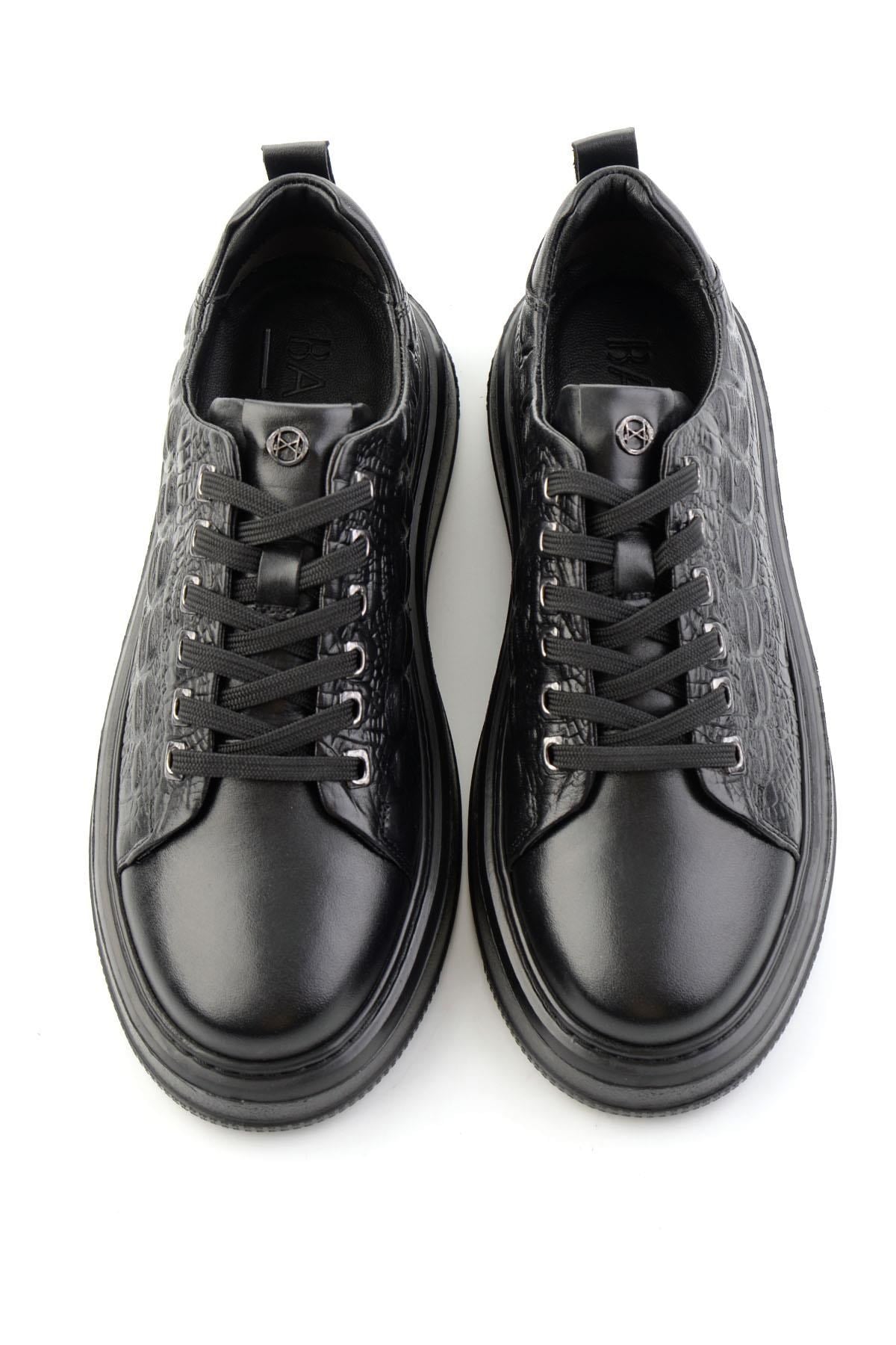 Siyah Kroko Hakiki Deri Erkek Sneaker E01398070911