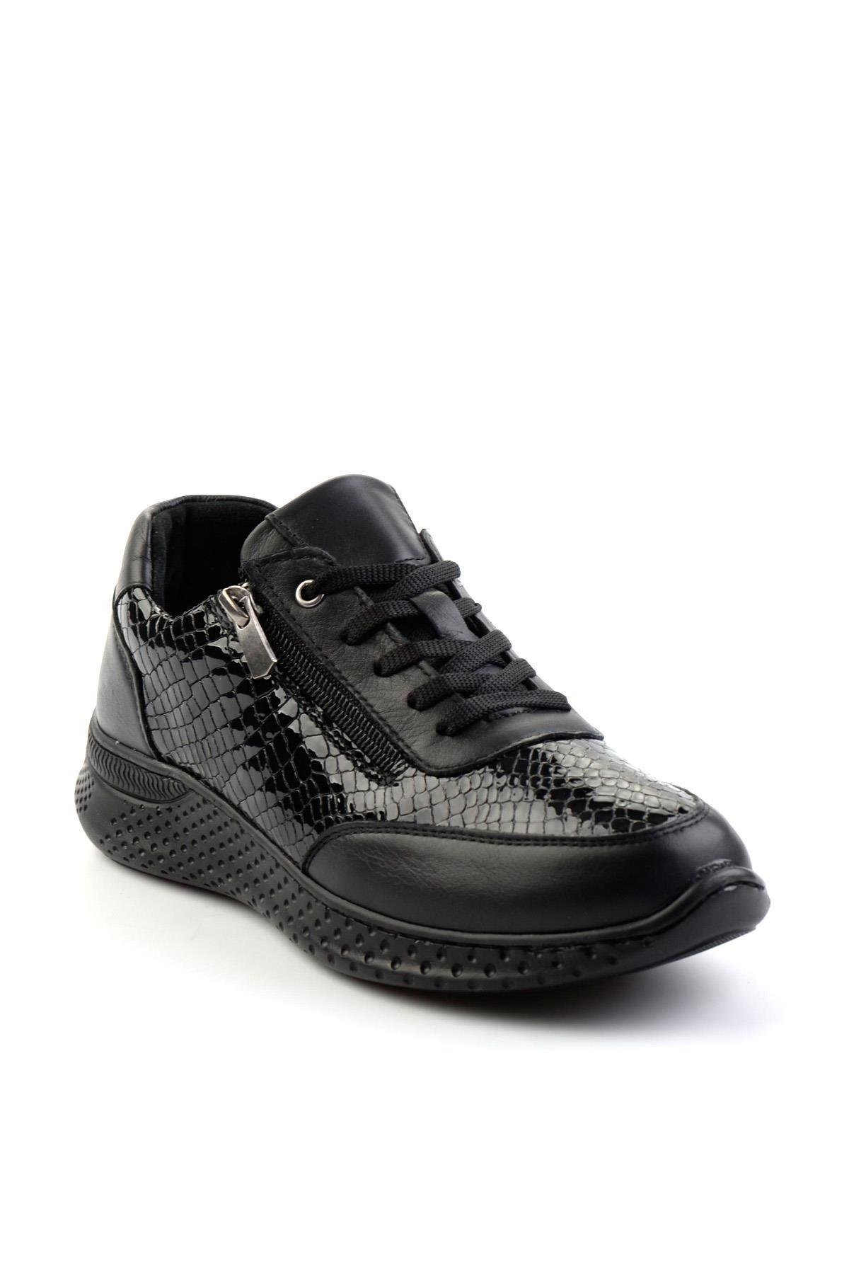 Siyah Kroko Hakiki Deri Kadın Sneaker K01331801111