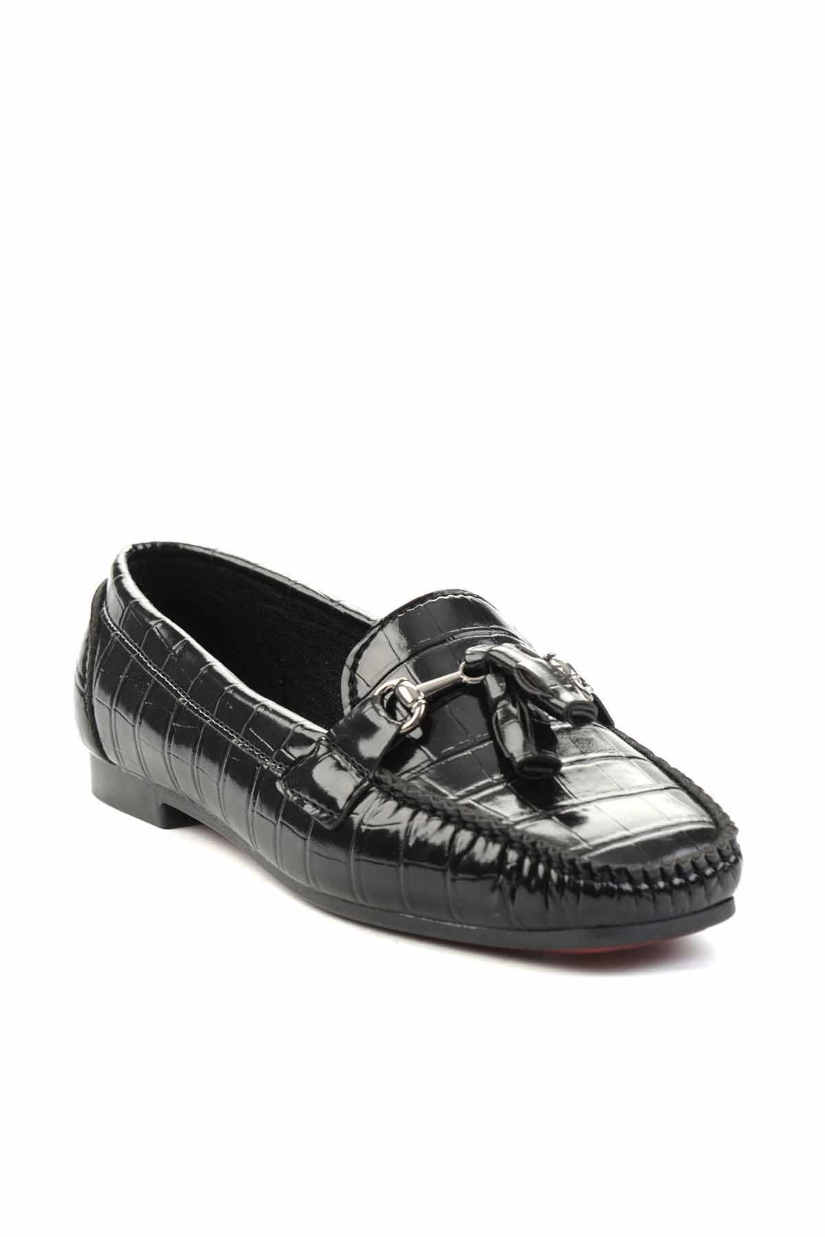 Siyah Kroko  Kadın Loafer Ayakkabı K01542030311