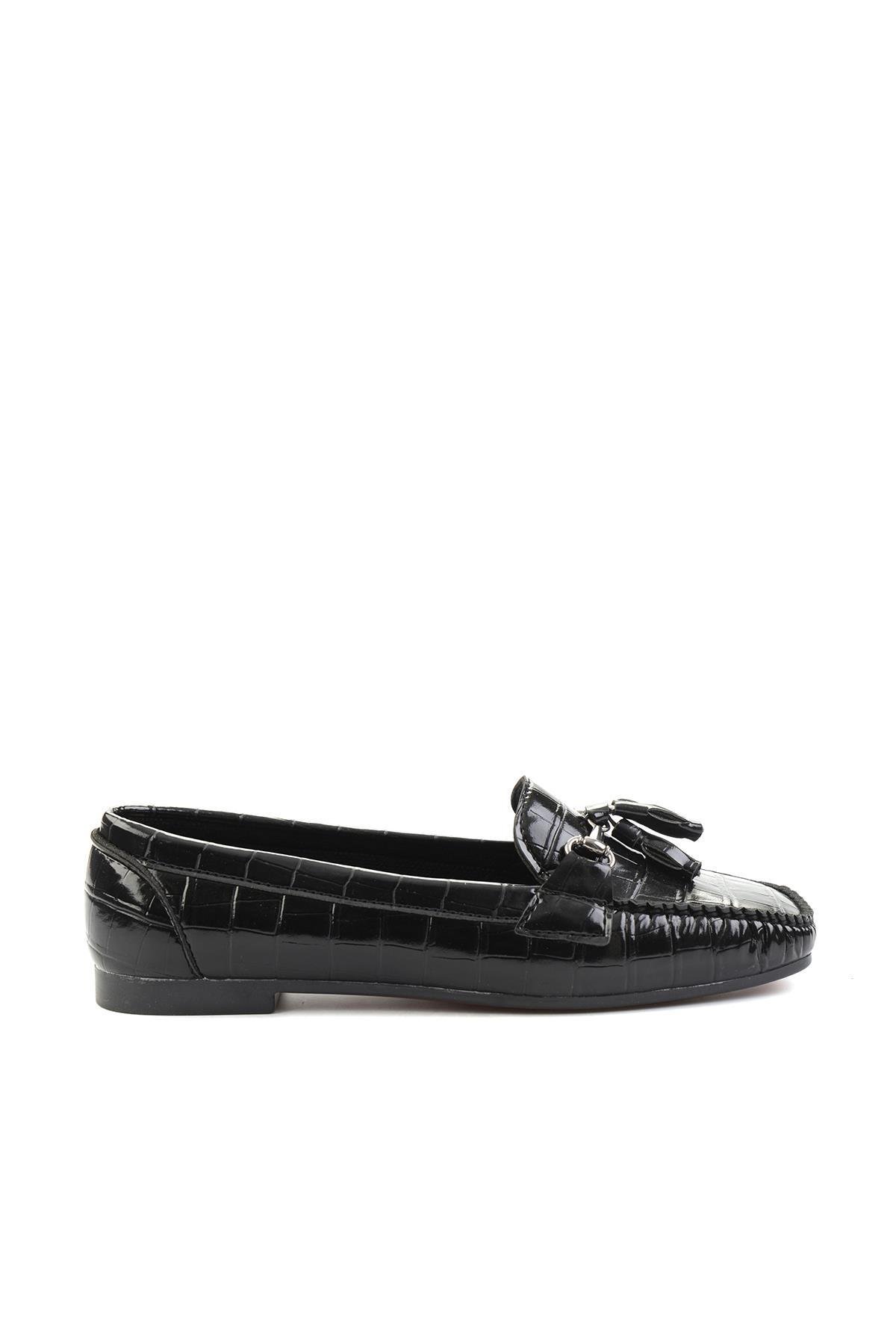 Siyah Kroko  Kadın Loafer Ayakkabı K01542030311