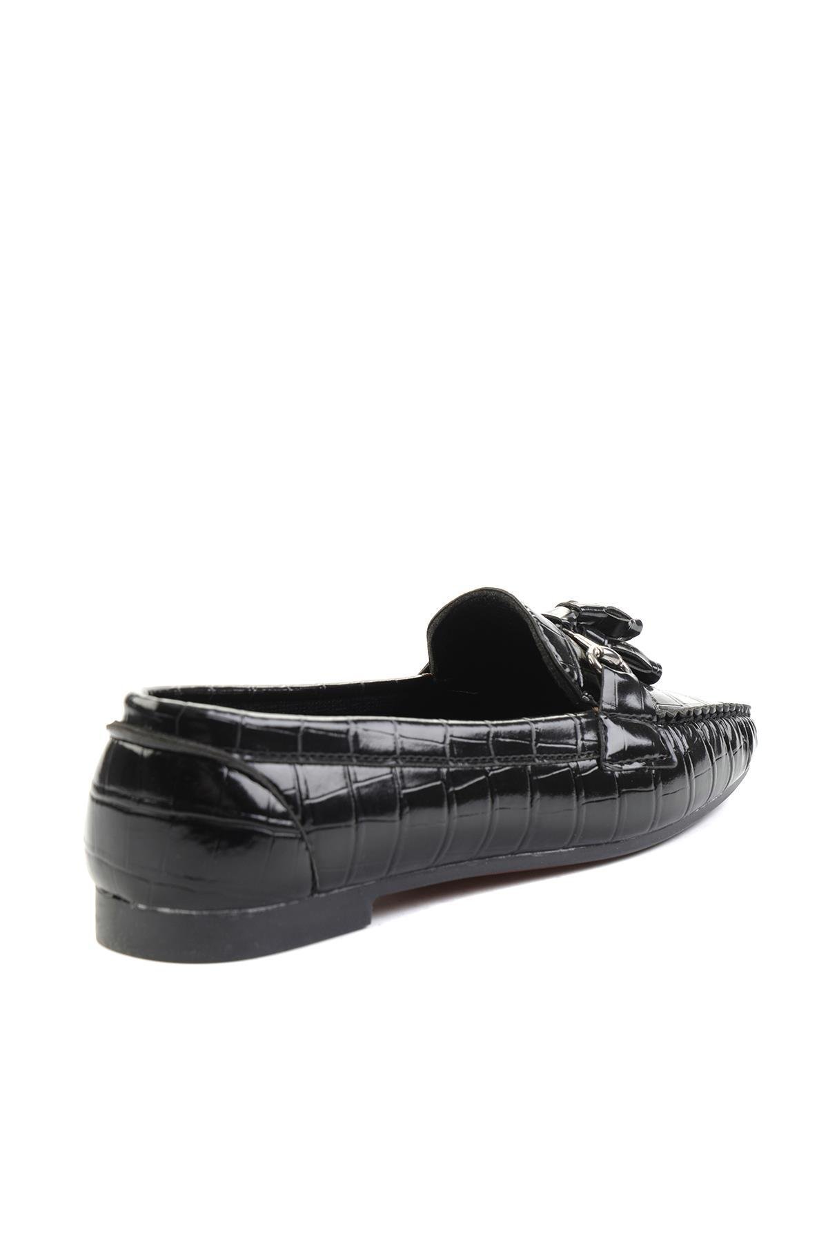 Siyah Kroko  Kadın Loafer Ayakkabı K01542030311