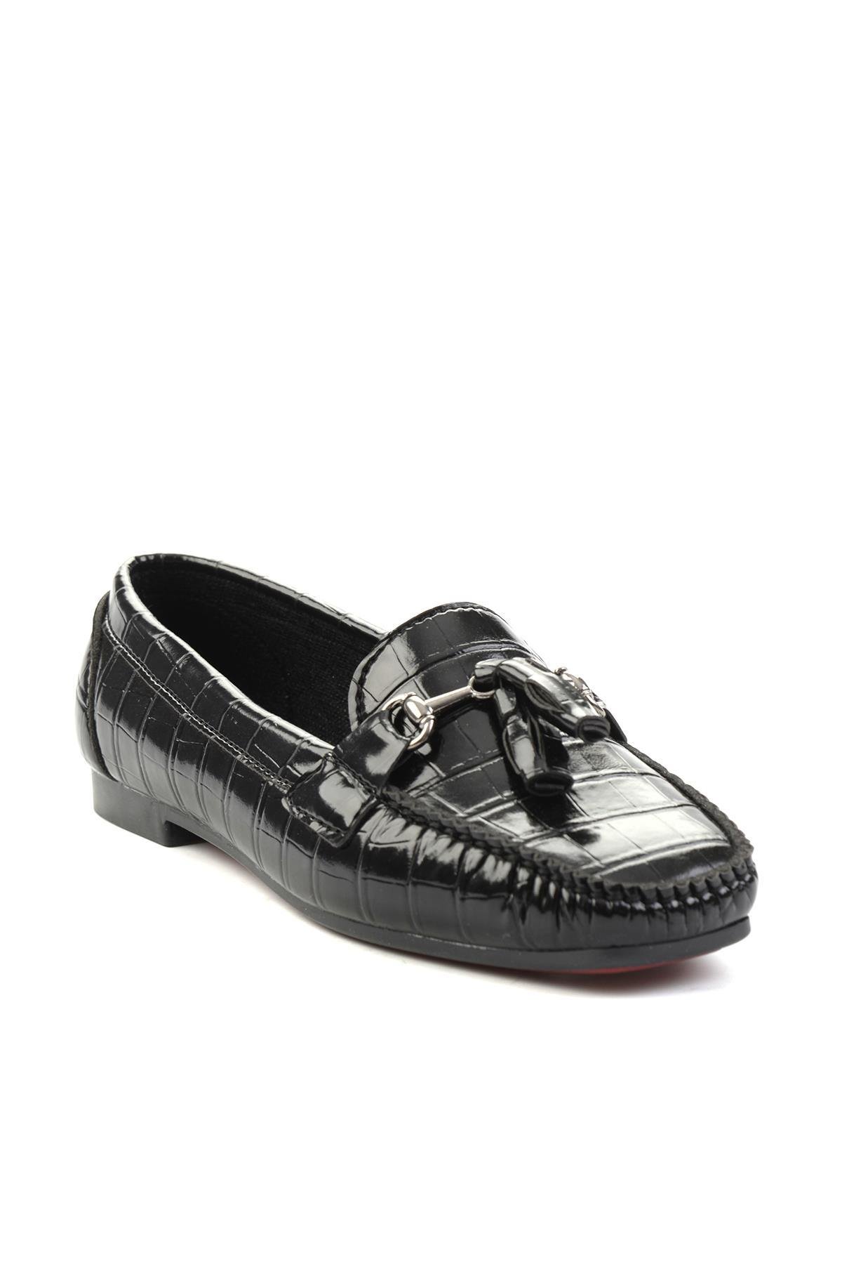 Siyah Kroko  Kadın Loafer Ayakkabı K01542030311
