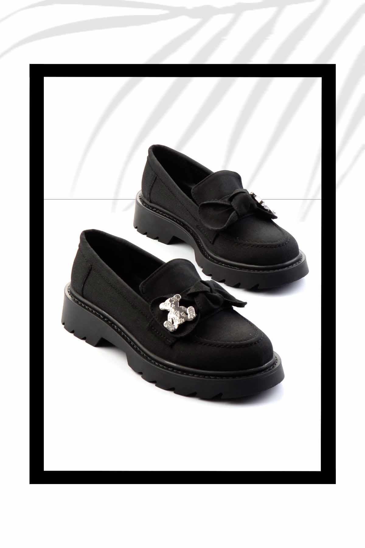 Siyah Kumaş  Kadın Loafer Ayakkabı K01246170804