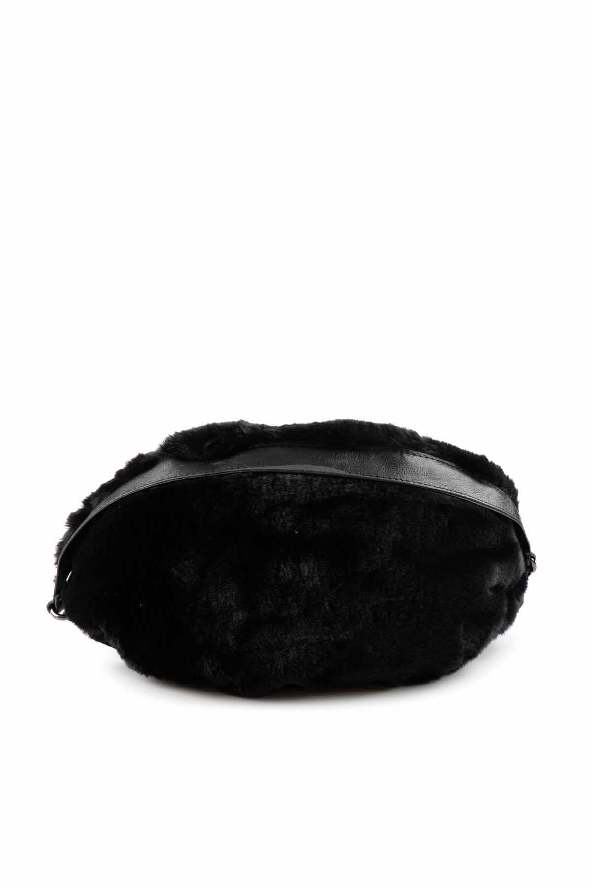 Siyah Kürklü  Kadın Bel Çantası C06960193697