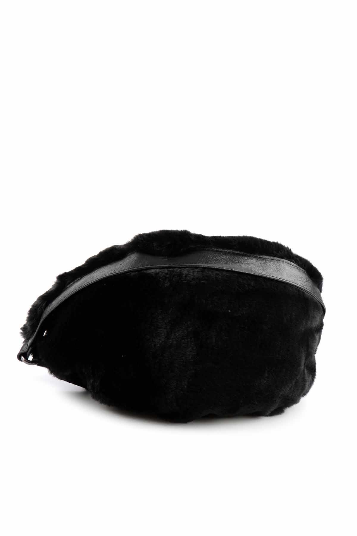 Siyah Kürklü  Kadın Bel Çantası C06960193697