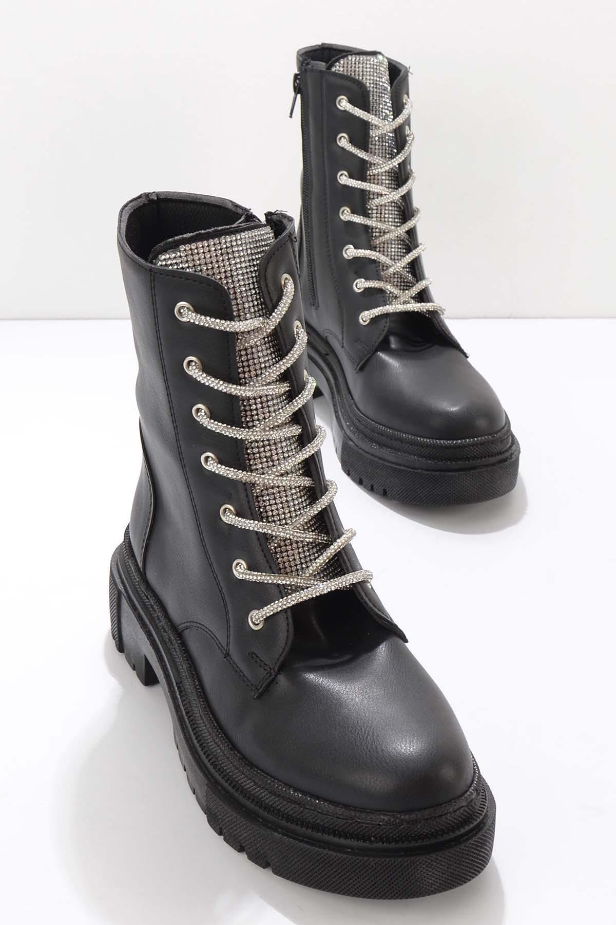 Siyah Lame  Kadın Bot & Bootie K02641530609